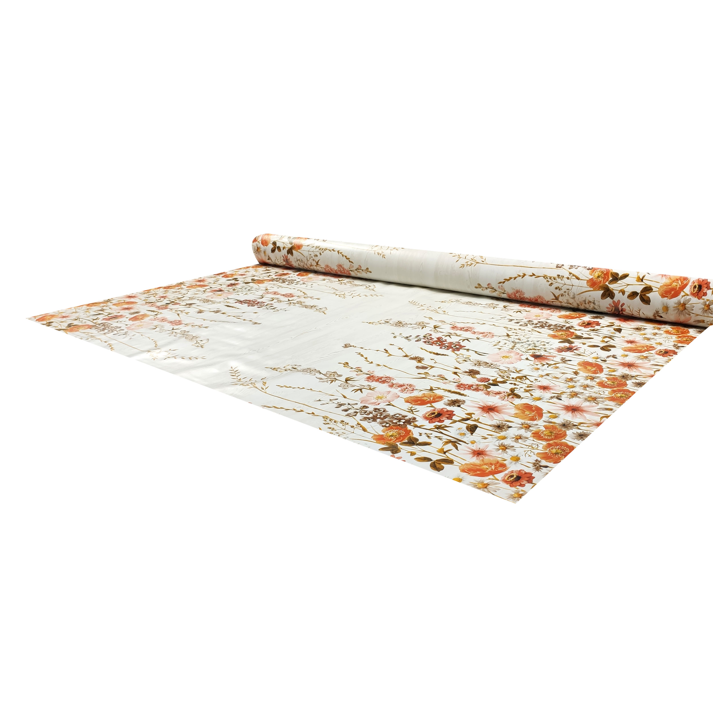 Fabric for Plastic-coated Tablecloth Orange Flowers