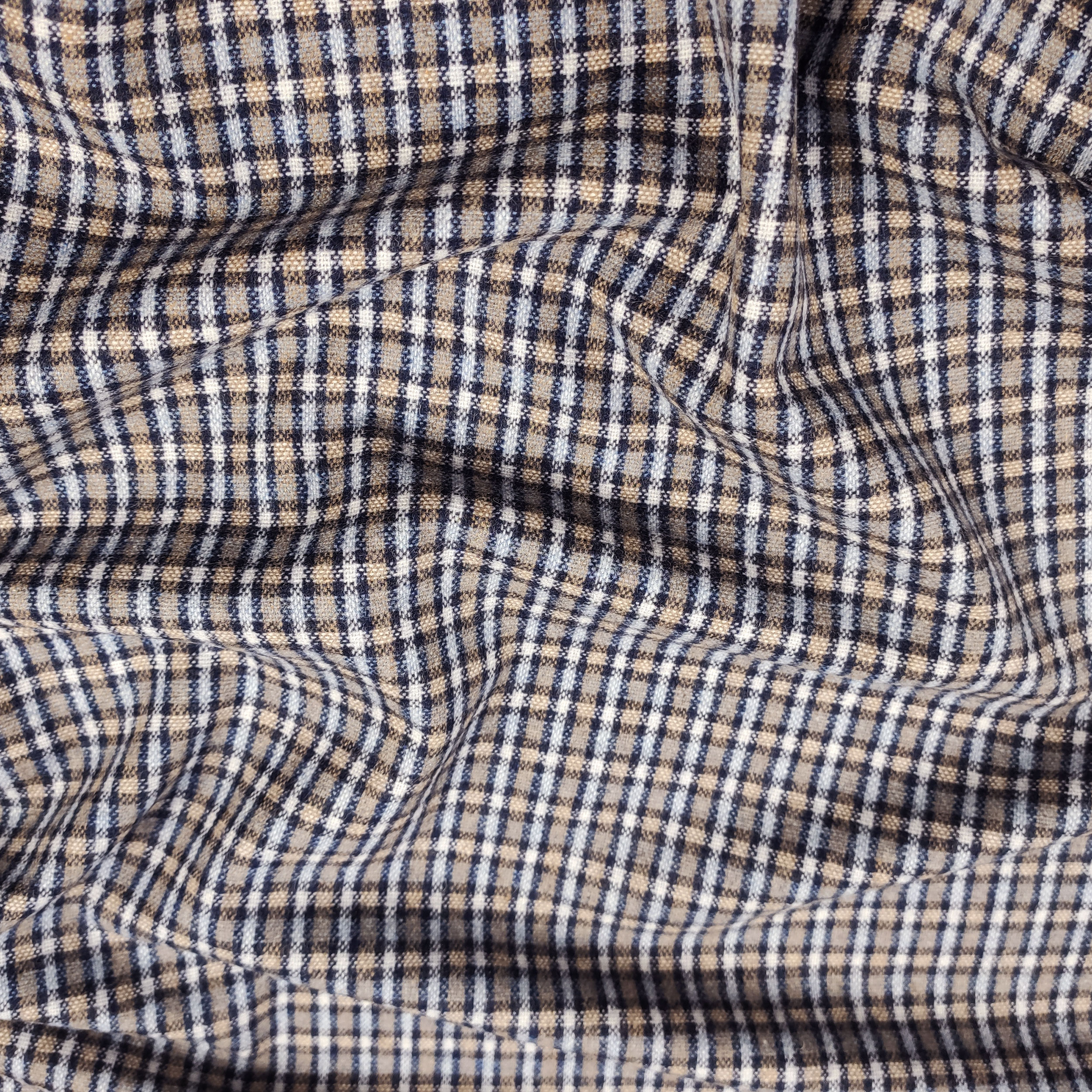 Tissu à carreaux bleu et beige en laine mélangée