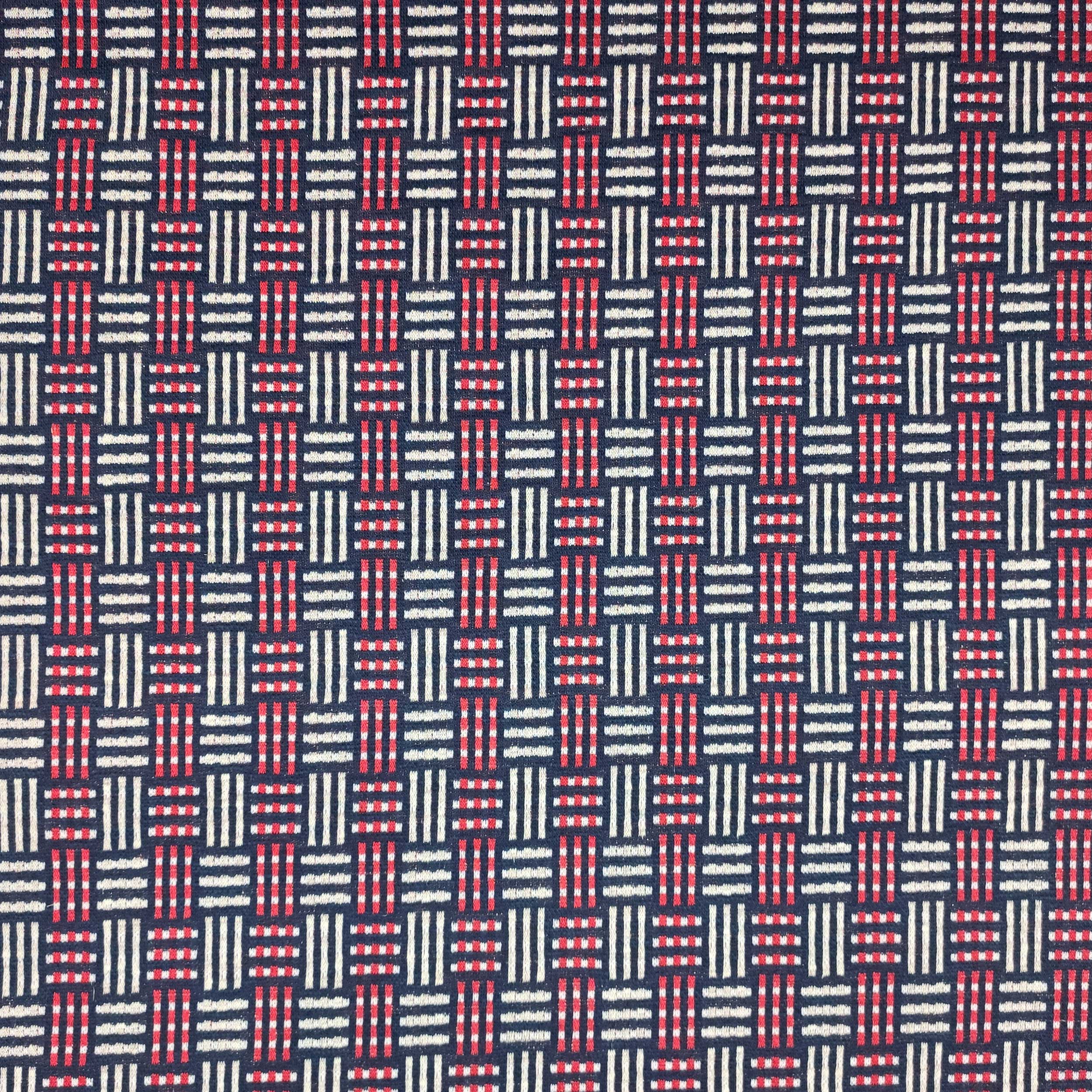 Tissu de coton mélangé Rouge et blanc Fond bleu géométrique Image