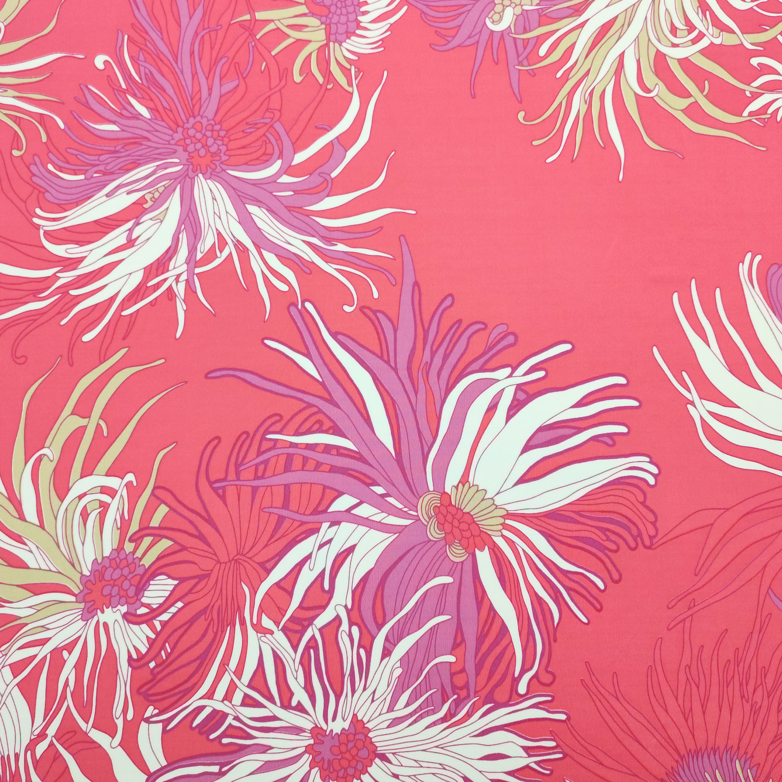 Viscose Silk Jersey Flowers Coral Background