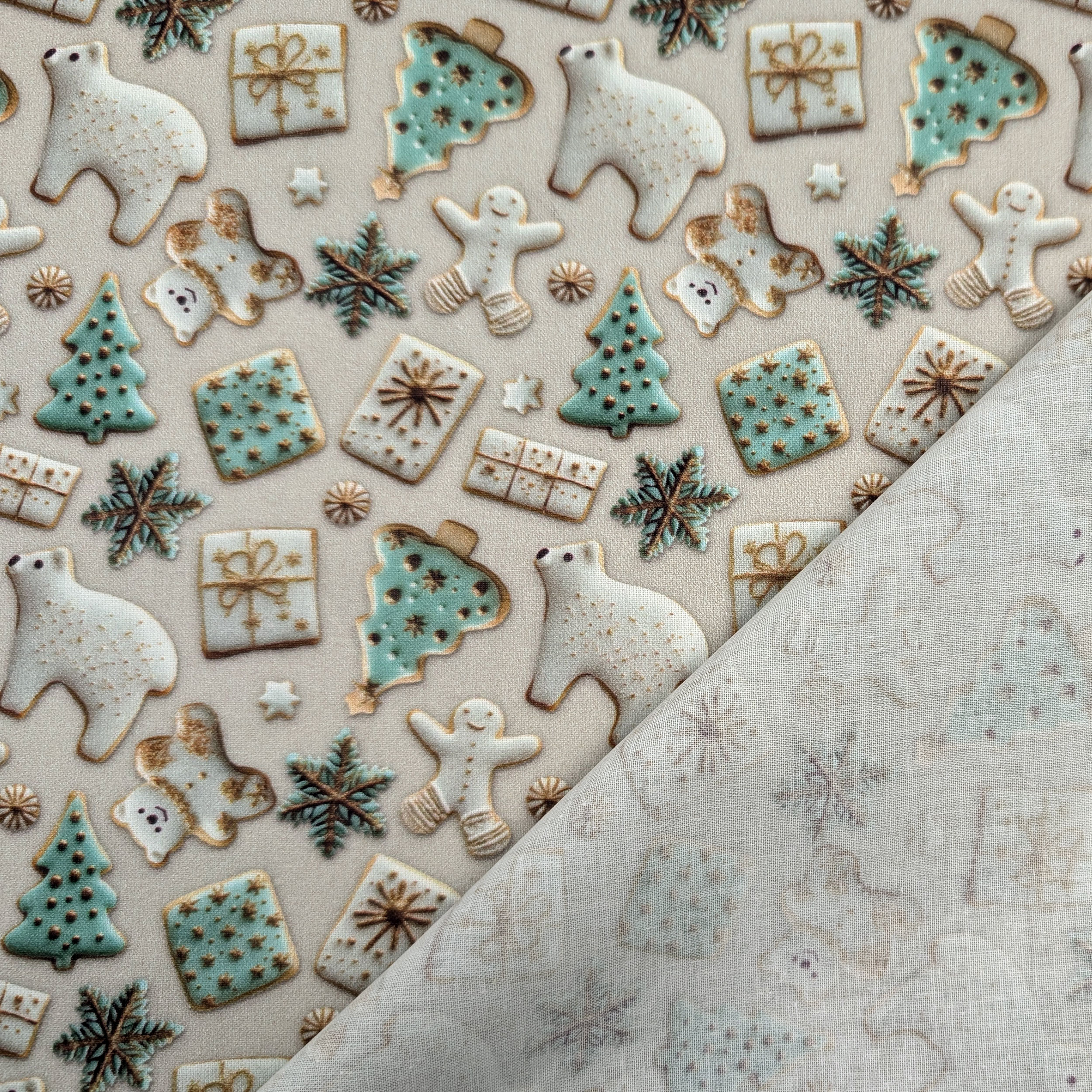 Cotton Poplin Christmas Bears and Trees Image