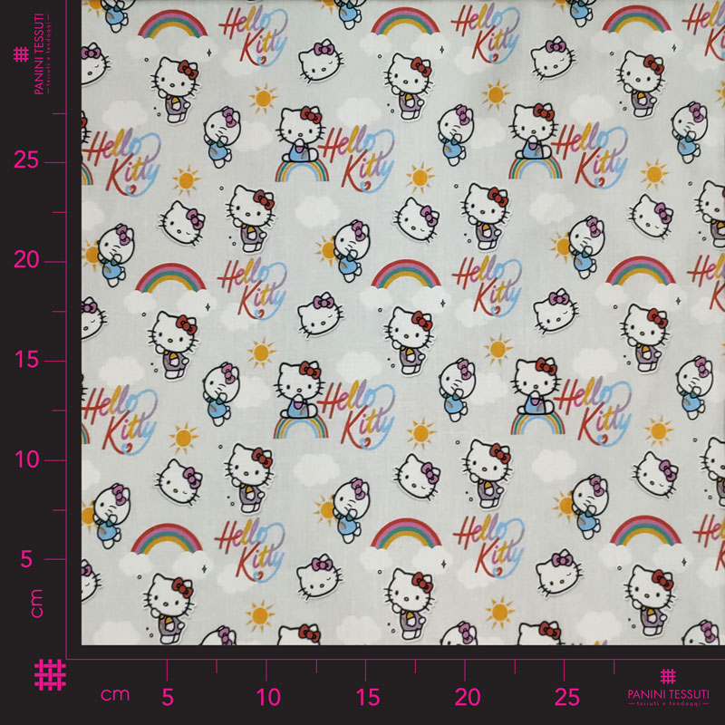 Tessuto Cotone Hello Kitty Grigio