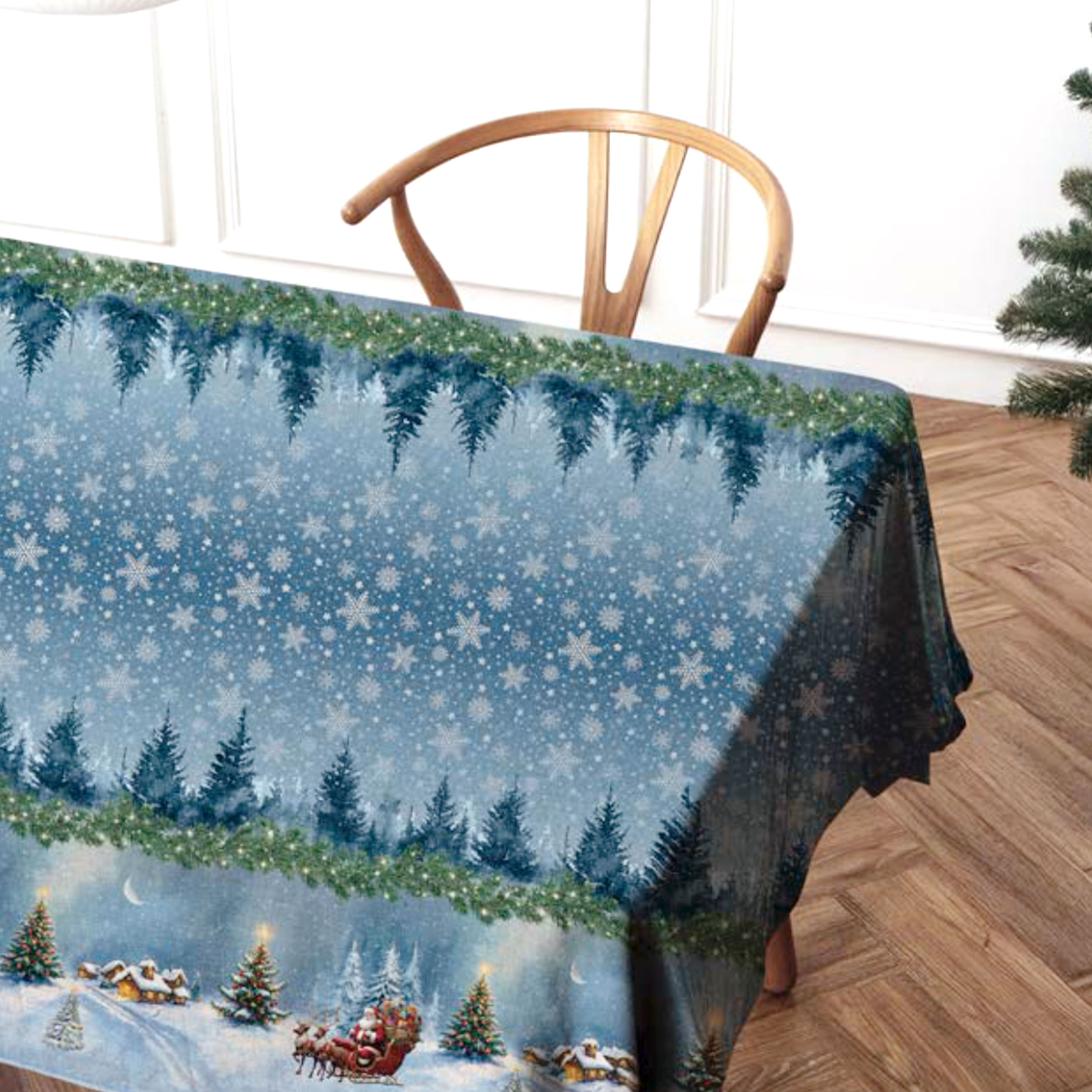 Fabric for Resin Tablecloth with Santa's Sleigh Border Image