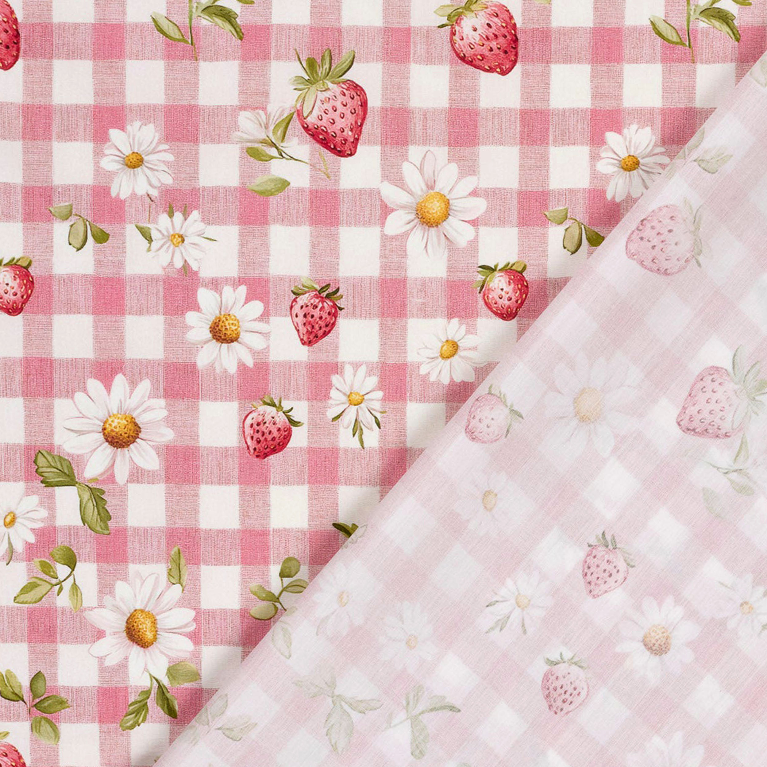 Pink and Strawberry Check Cotton Poplin Image