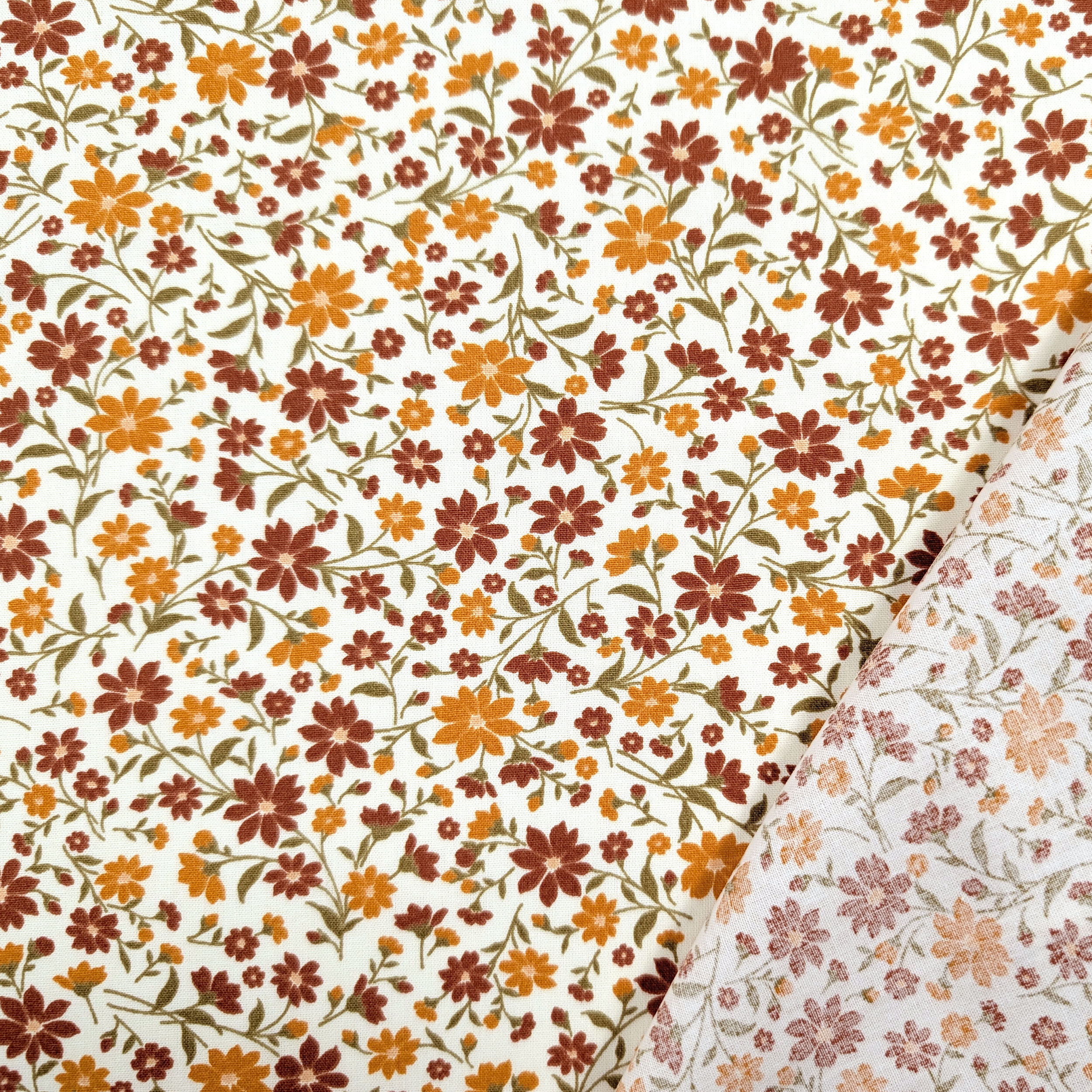 Poplin Cotton Flowers Orange Tones