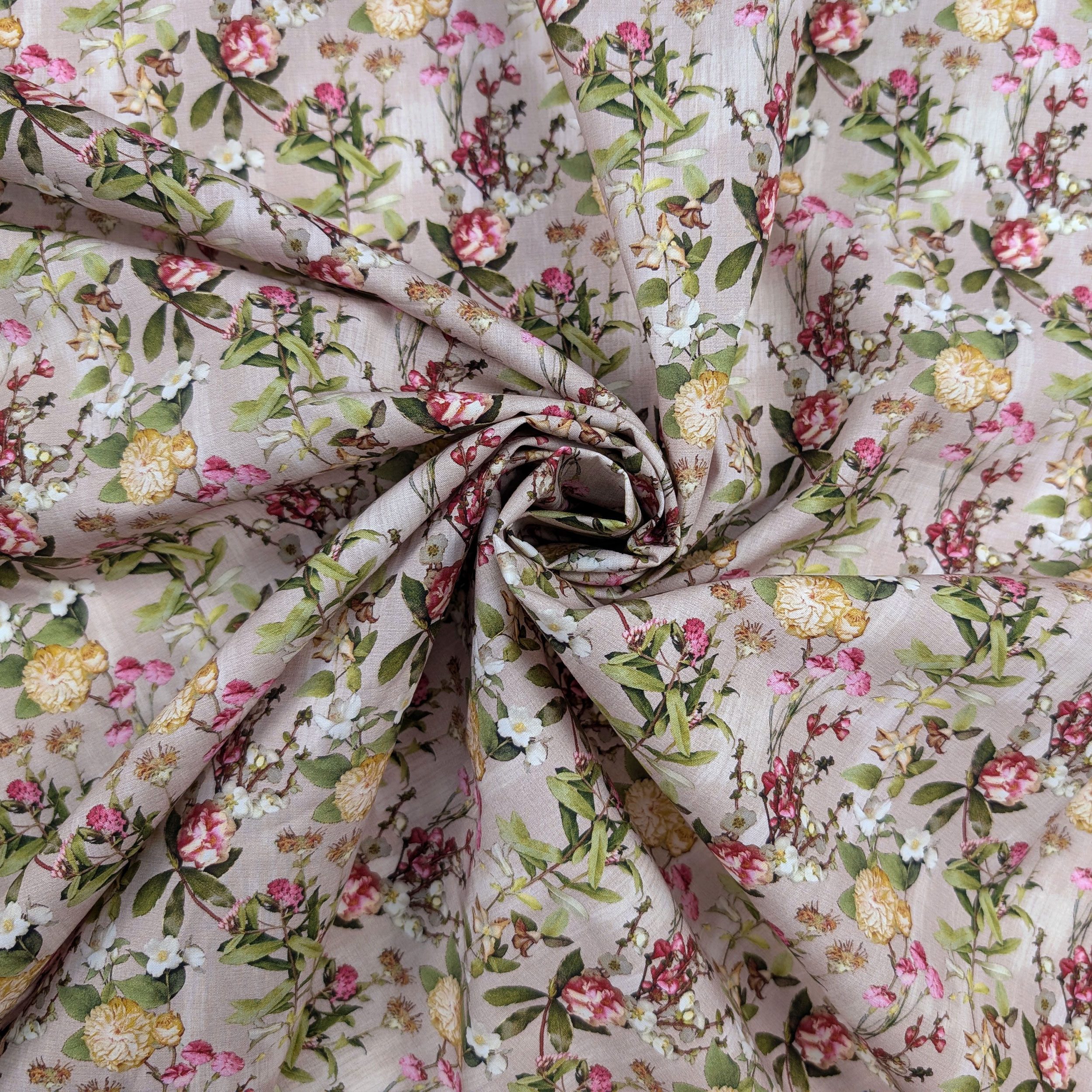 Floral Cotton Poplin Fuchsia and Yellow Flowers Image