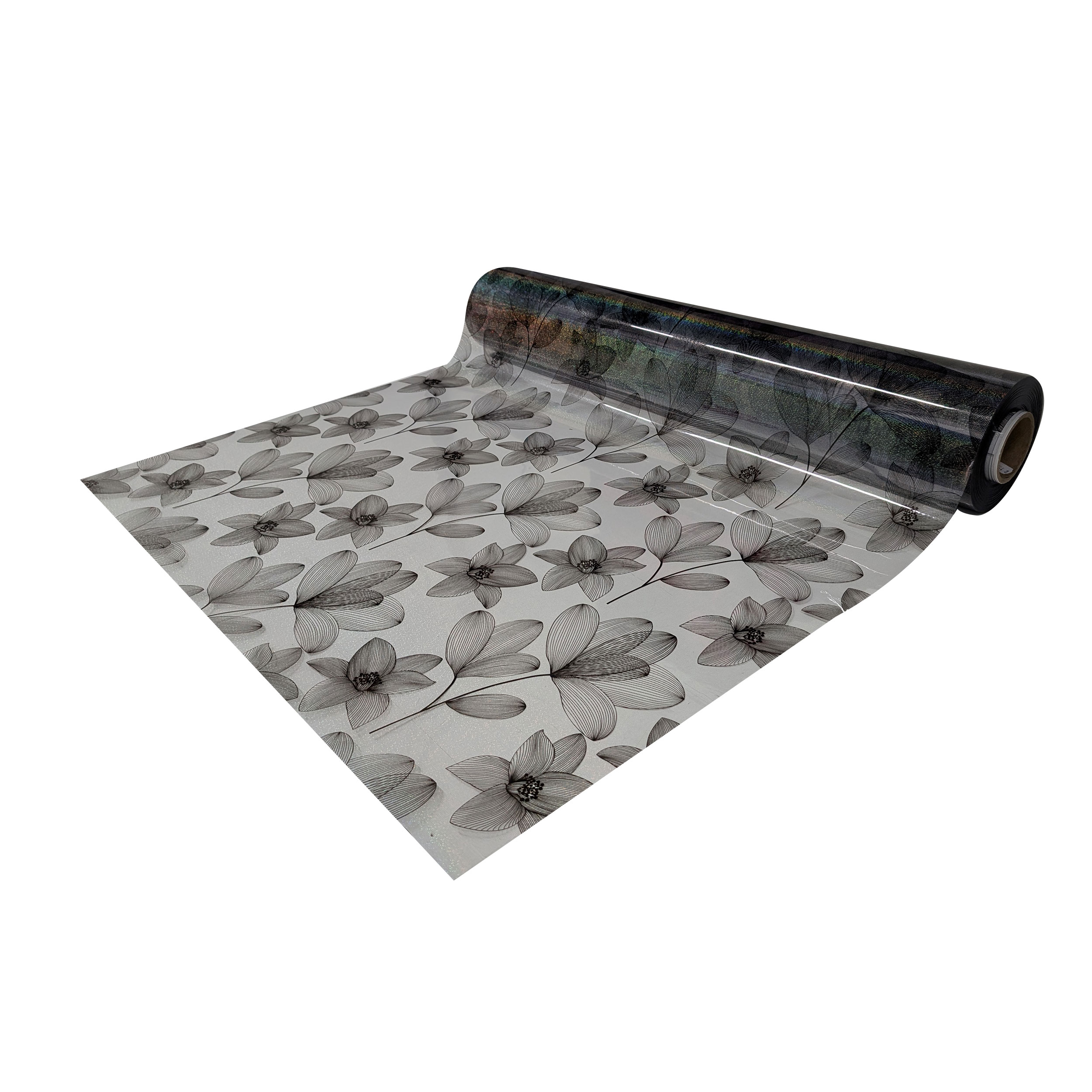 Smoked Black Plasticised Flower Outline Table Cover with Glitter Image
