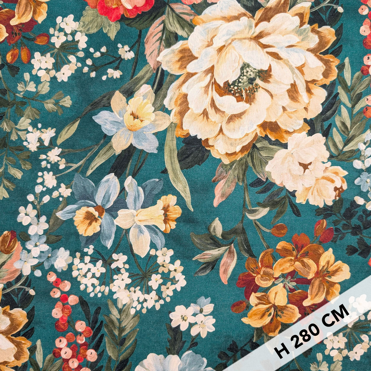 Panama Cotton Flowers Background Petroleum H 280 cm Image