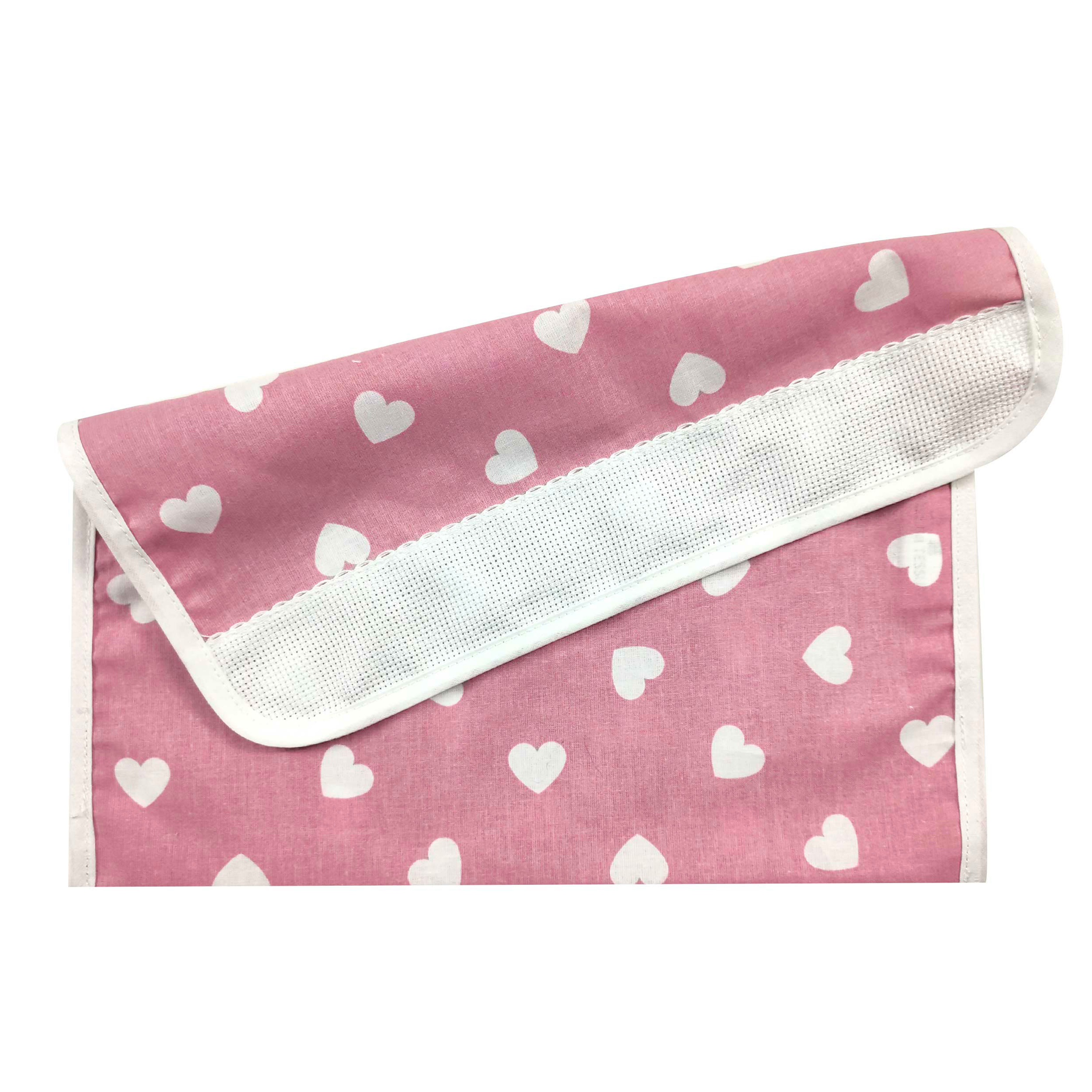 Porte-bavoir Cœurs Blancs Fond Rose Antique