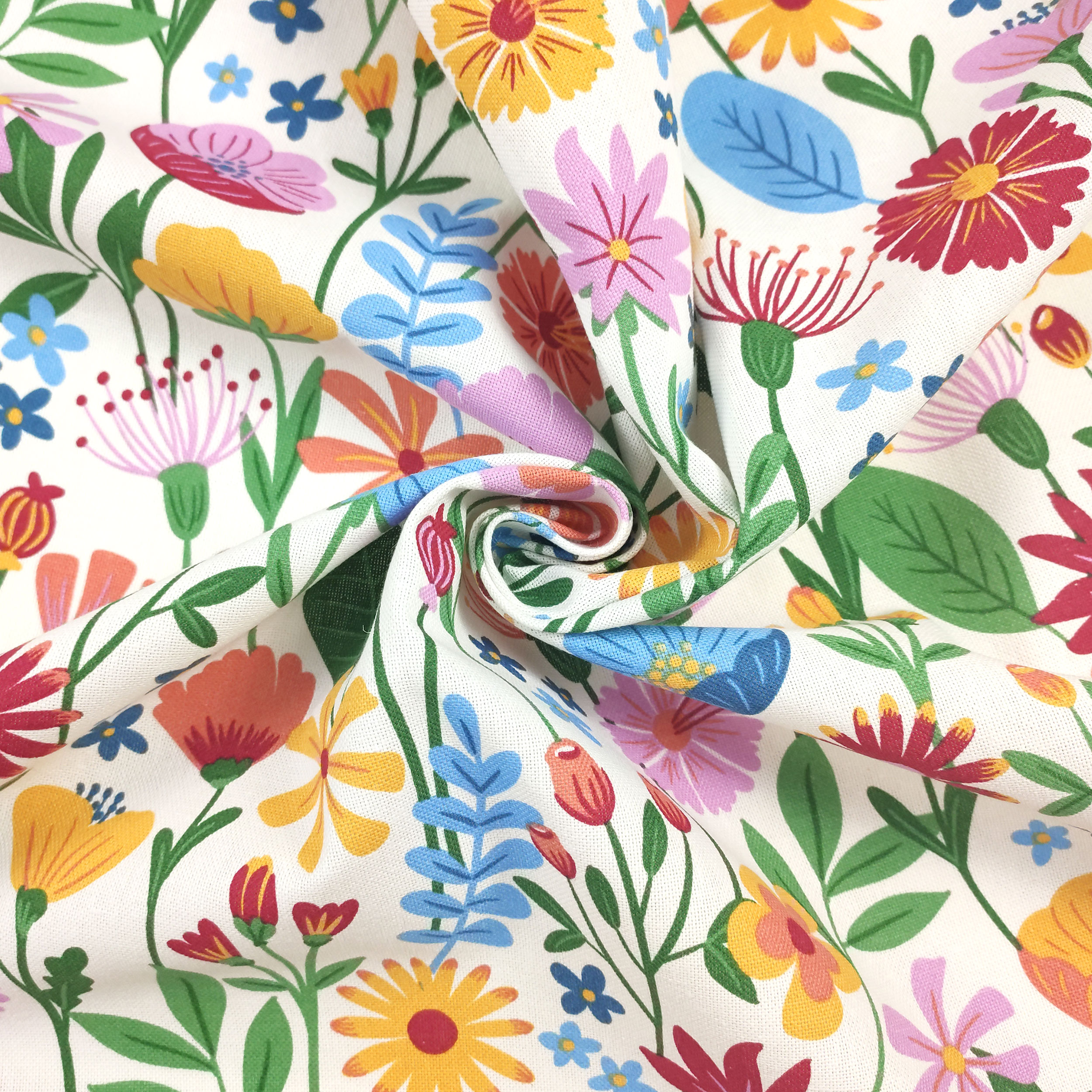 Panama Fabric Coloured Patterned Flowers Image