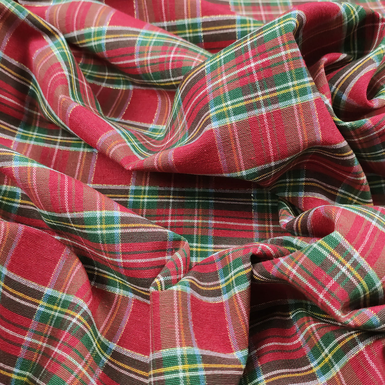 Tartan écossais découpé Carrés en Lurex Vert Rouge 70x280 cm Image