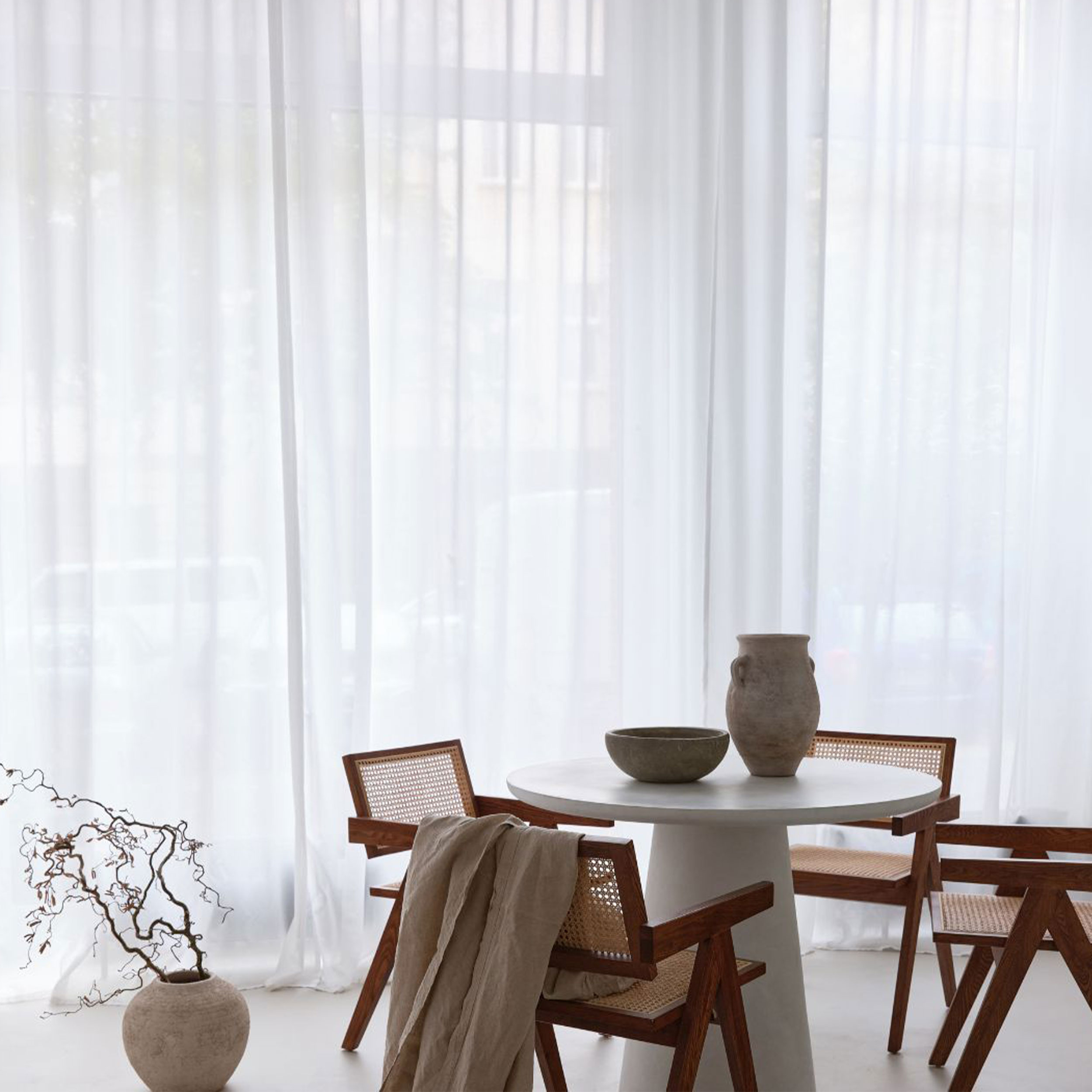 Tissu de rideau effet mousseline naturelle