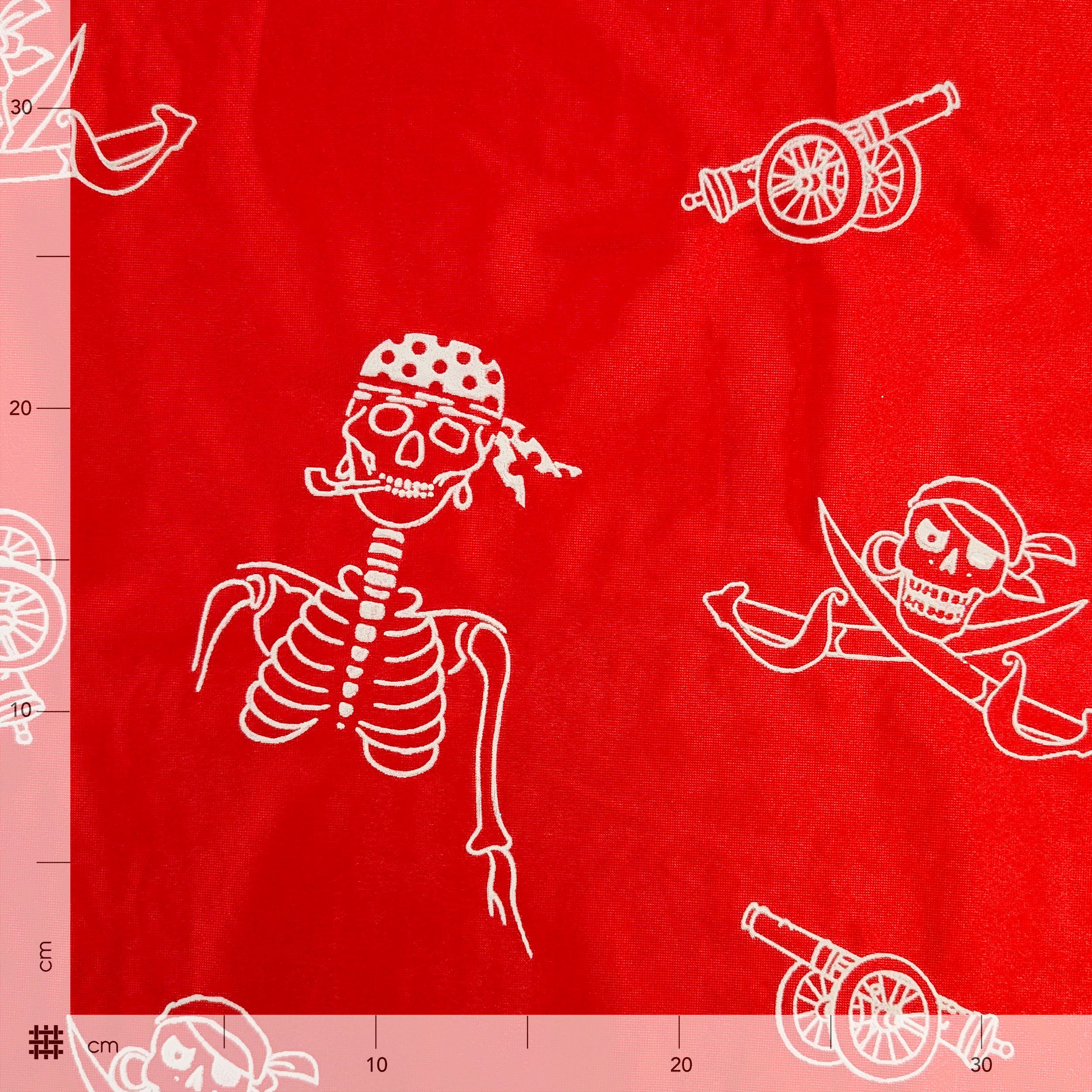 Red Pirate Skulls Carnival Fabric Image