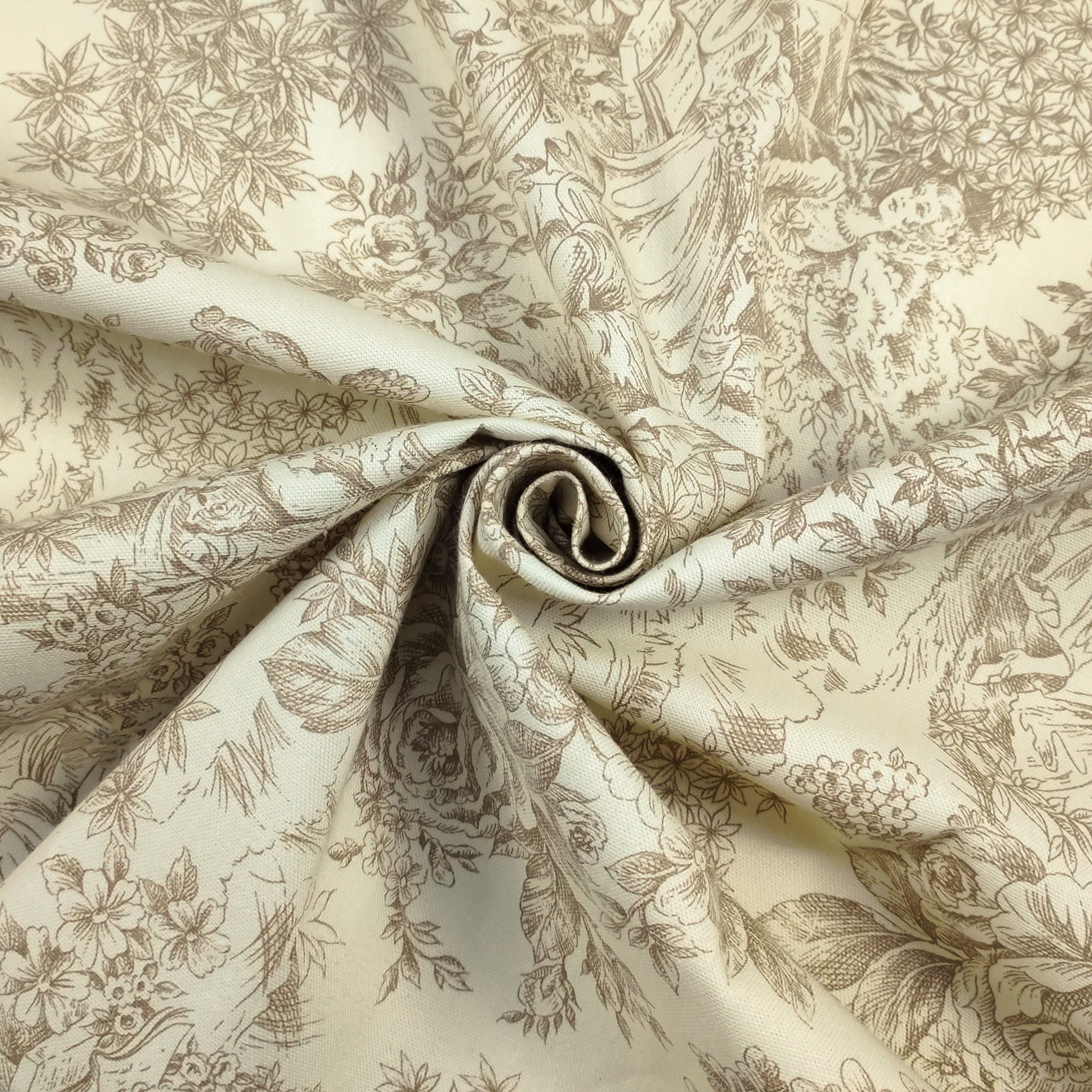 Panama Fabric Toile De Jouy Beige Cream Background Image