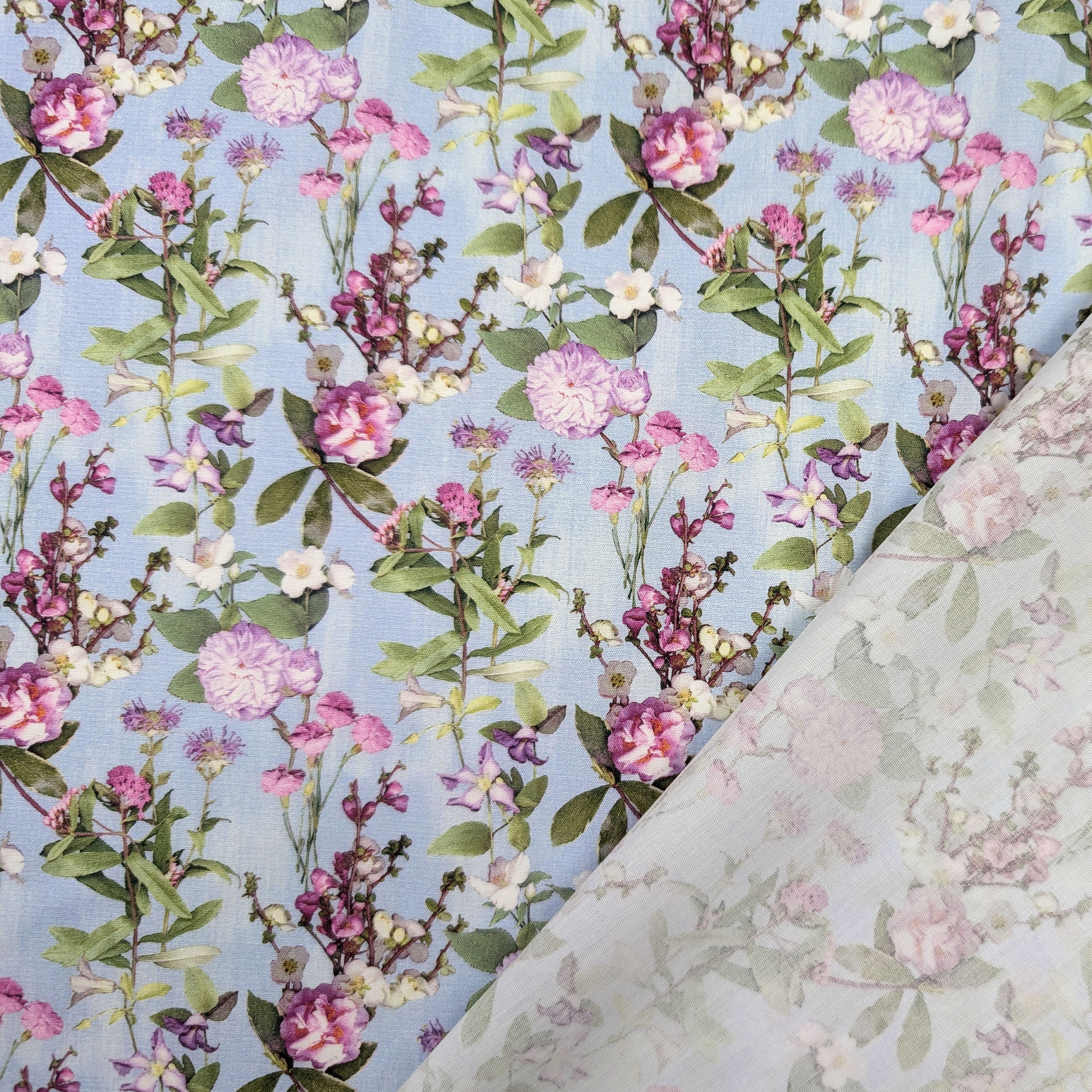Poplin Cotton Floral Flowers Fuxia and Lilac Image