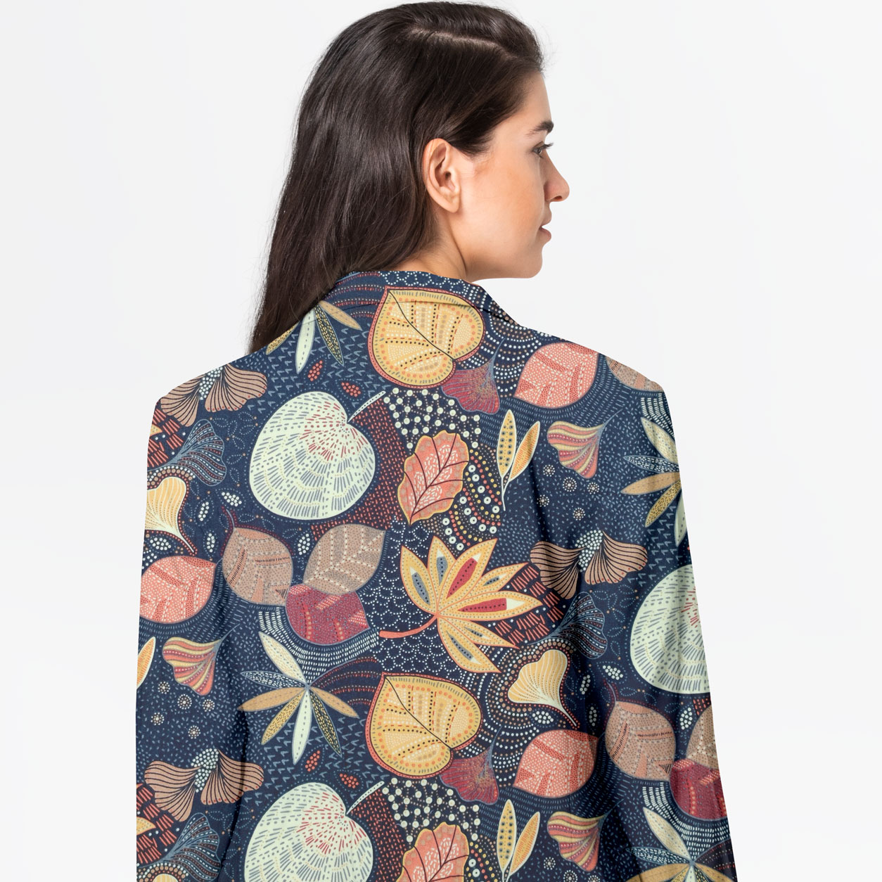 stoffe-cotone-foglie-puntinate-marrone-blu