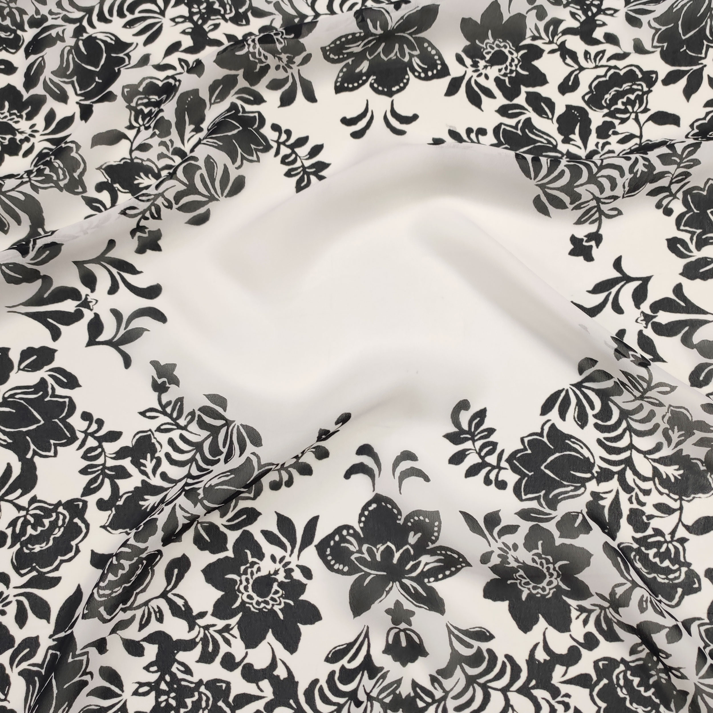 Chiffon Viscose Soie Fantaisie Blanc Noir Panneaux 145x60 cm