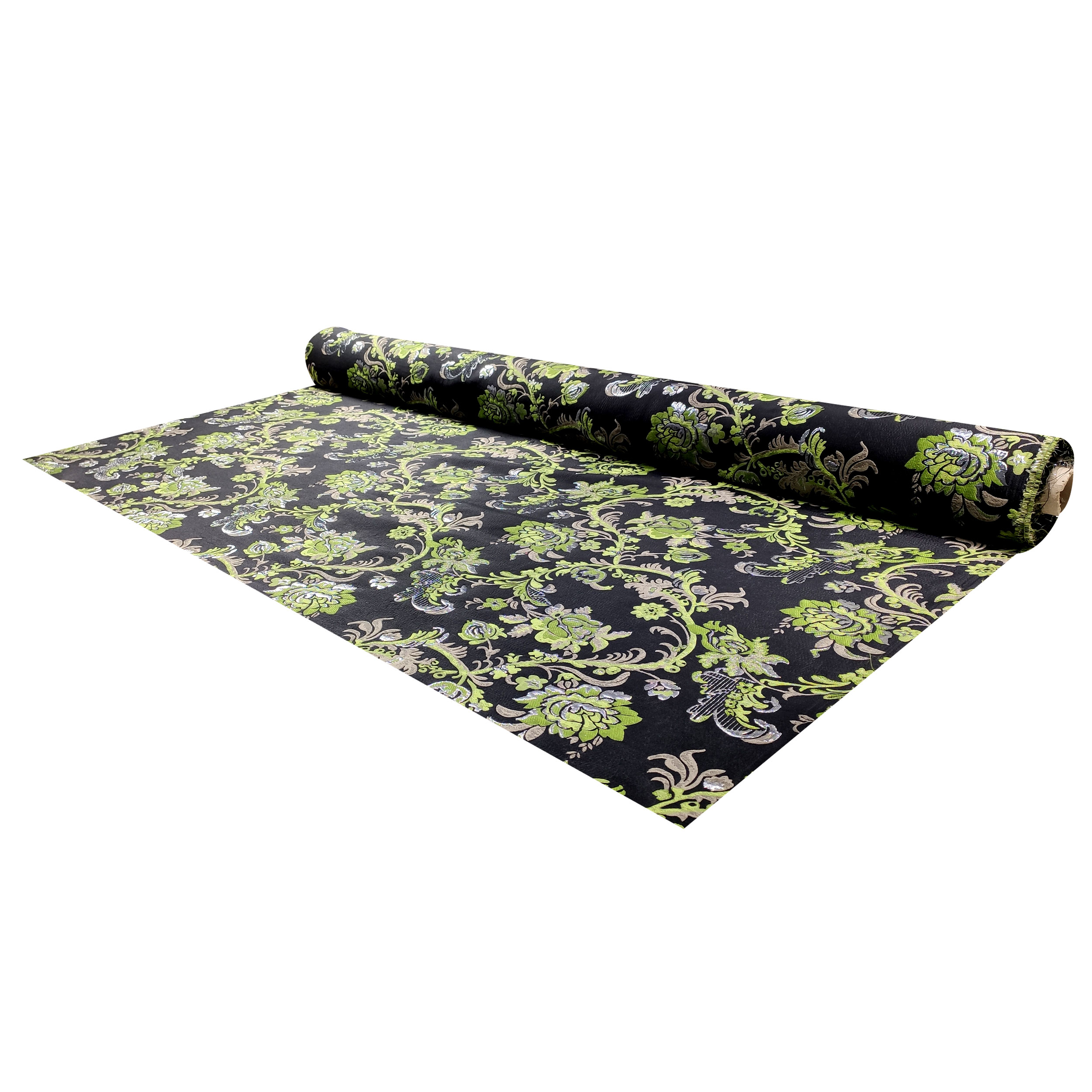 Brocart floral vert et argent haute couture