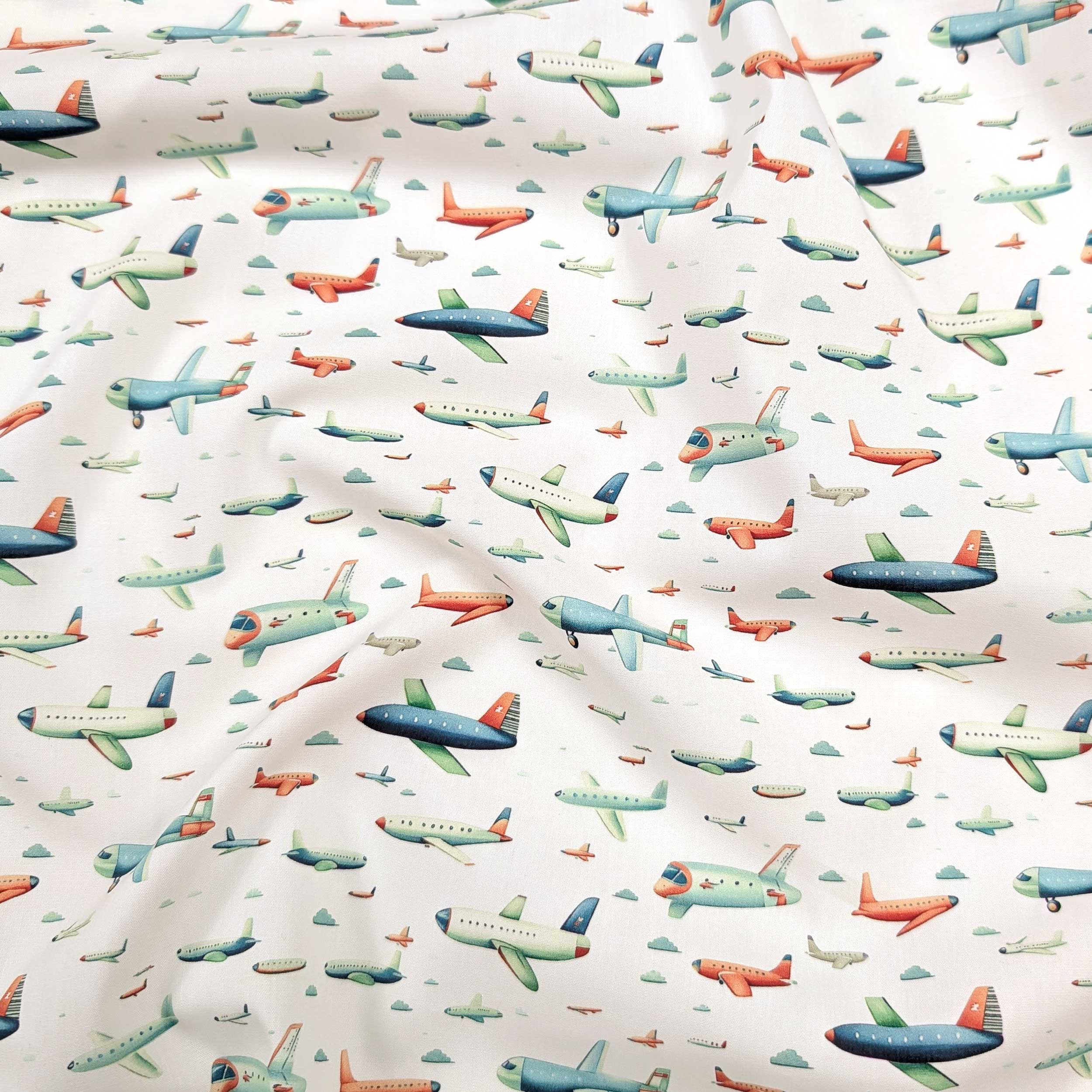Poplin Cotton Aeroplanes White Background Image