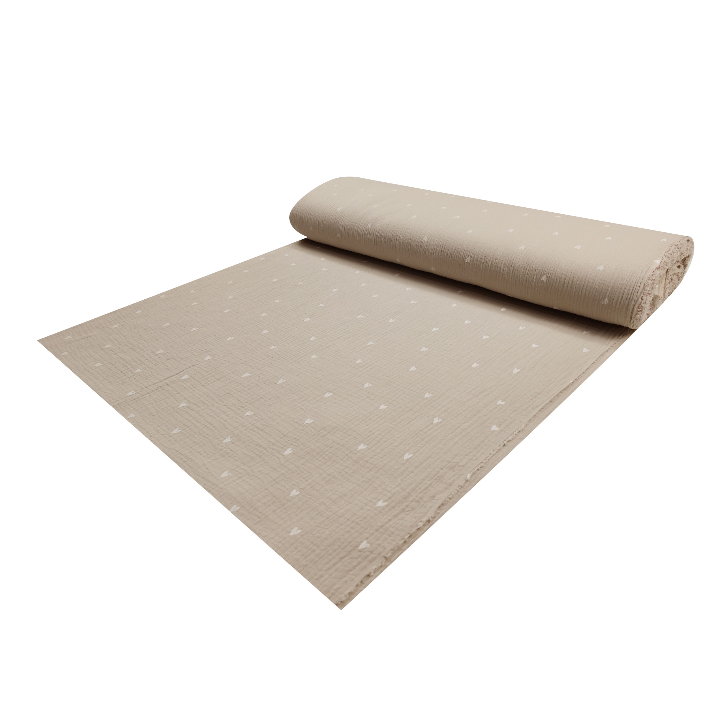 Baumwolle Musselin Beige Weiß Herzen