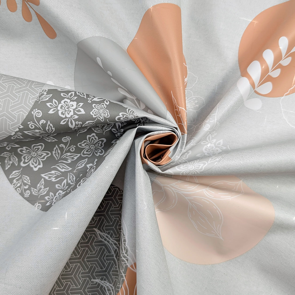 Fabric for Soft Plasticised Tablecloth Floral Circles Image