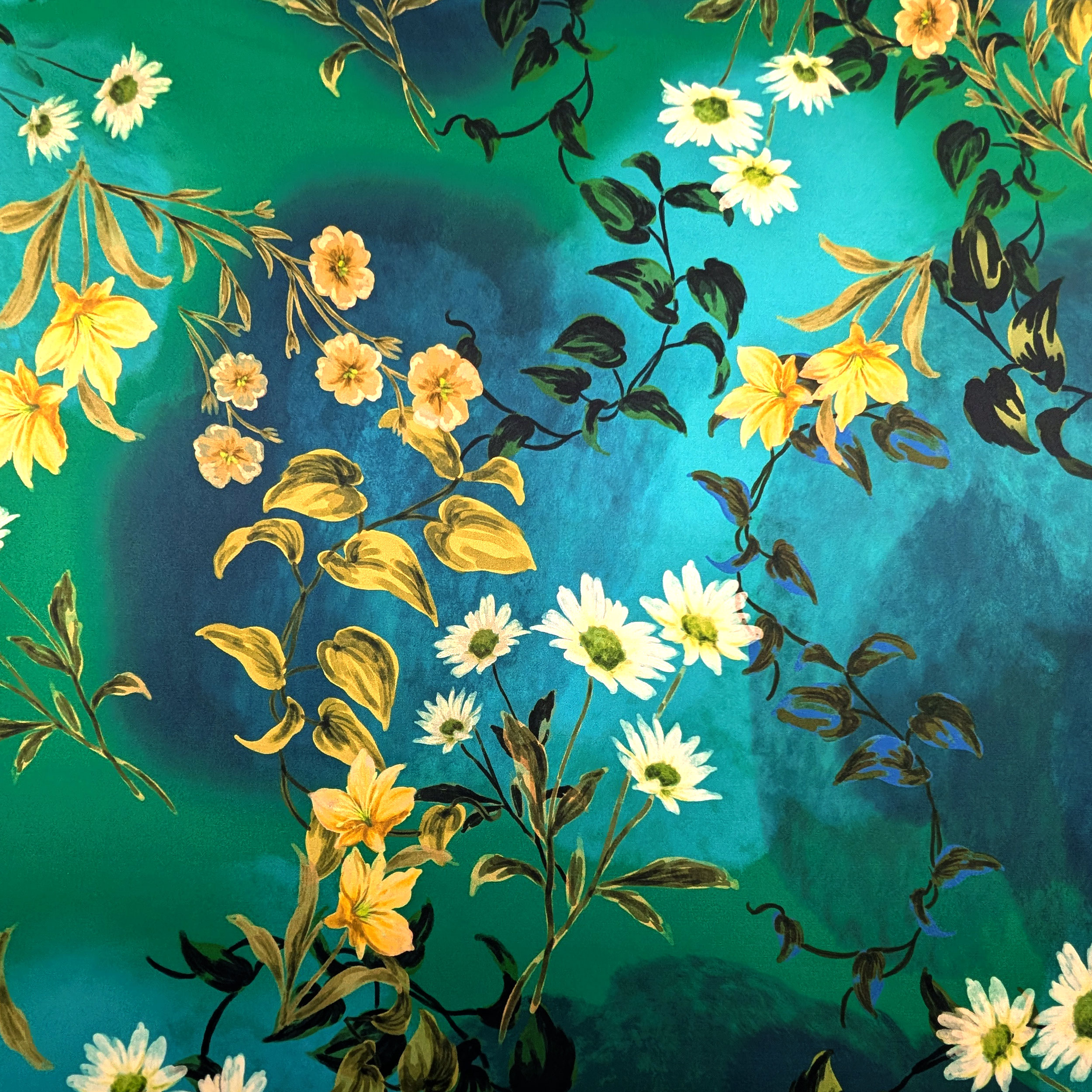 Cutout with Flowers on Blue Green Background 70x145 cm Image