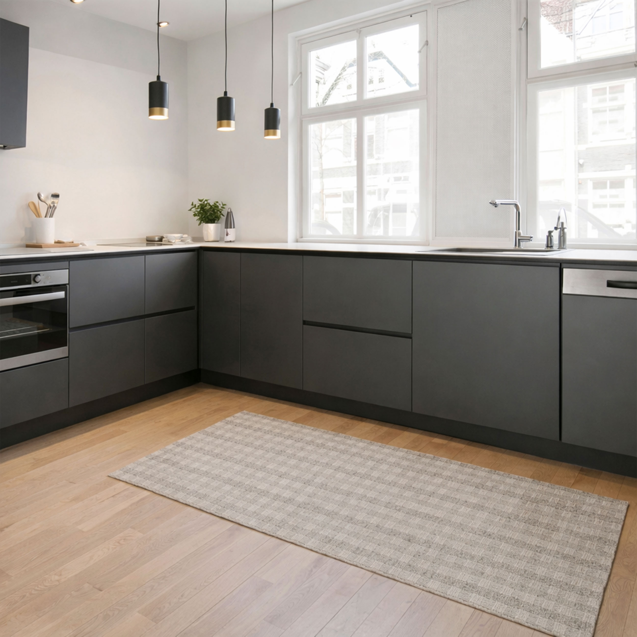 Modern Striped and Checked Kitchen Rugs Image