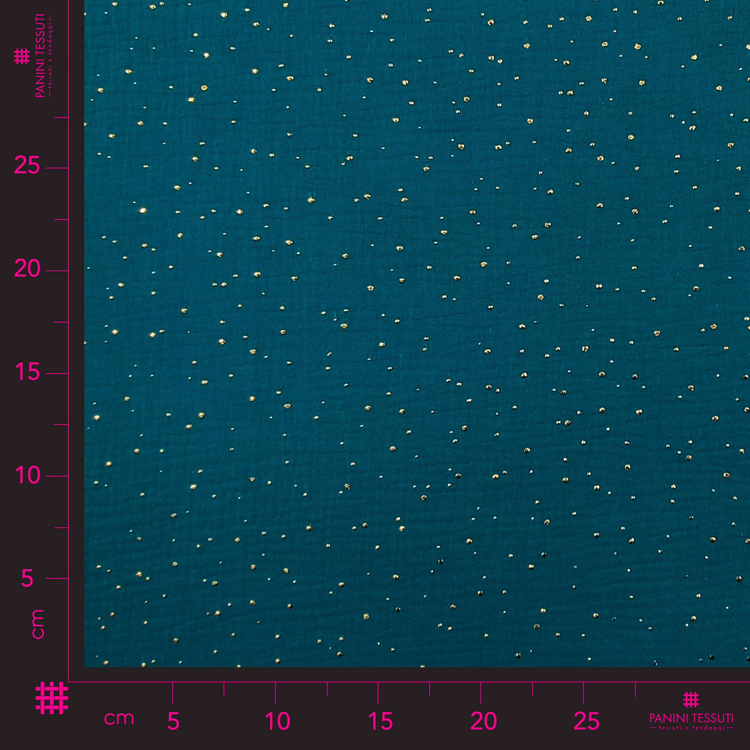 Petroleum Baumwollmusselin mit goldenen Polka Dots
