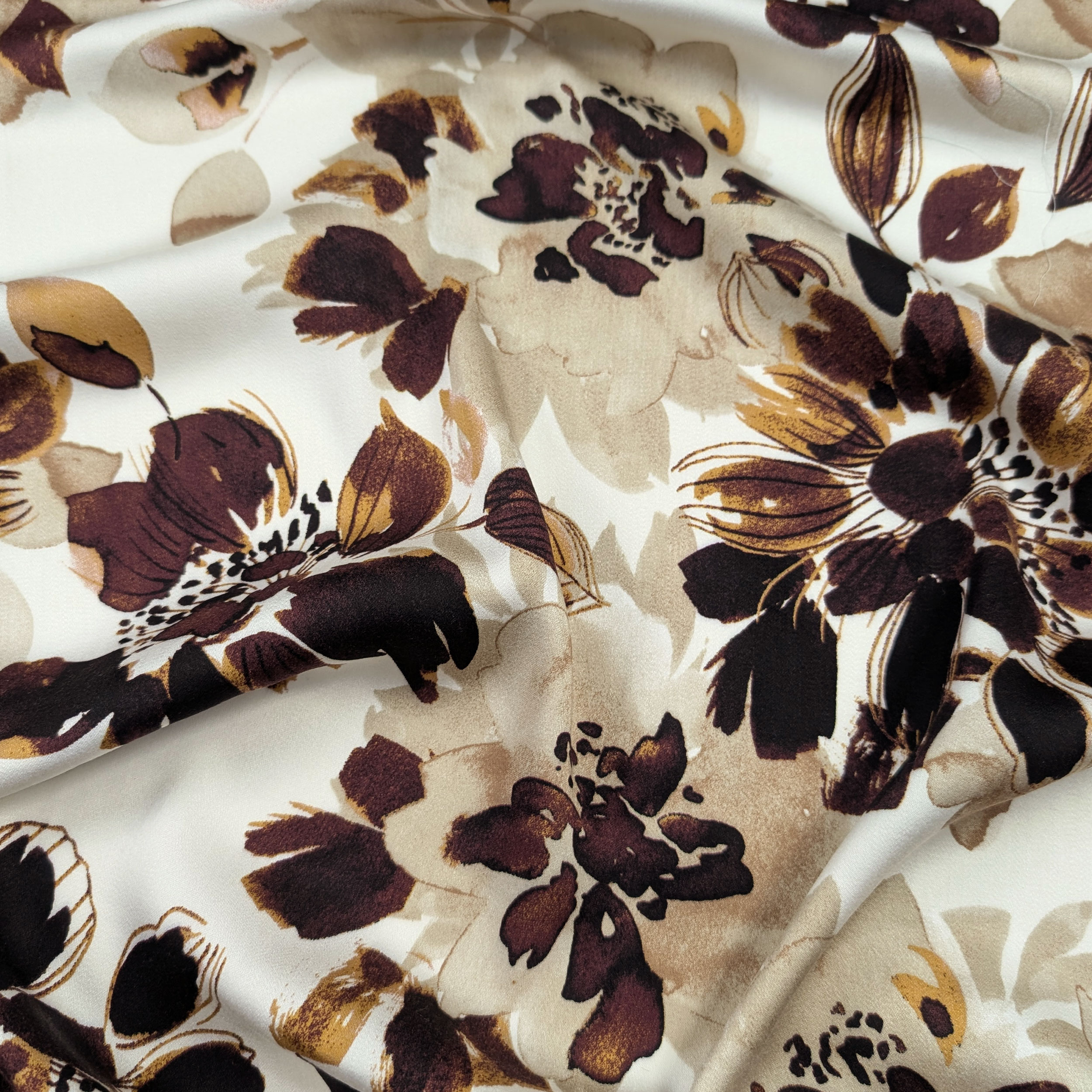 Viscose Fantasy Flowers Leaves Brown Tones Image