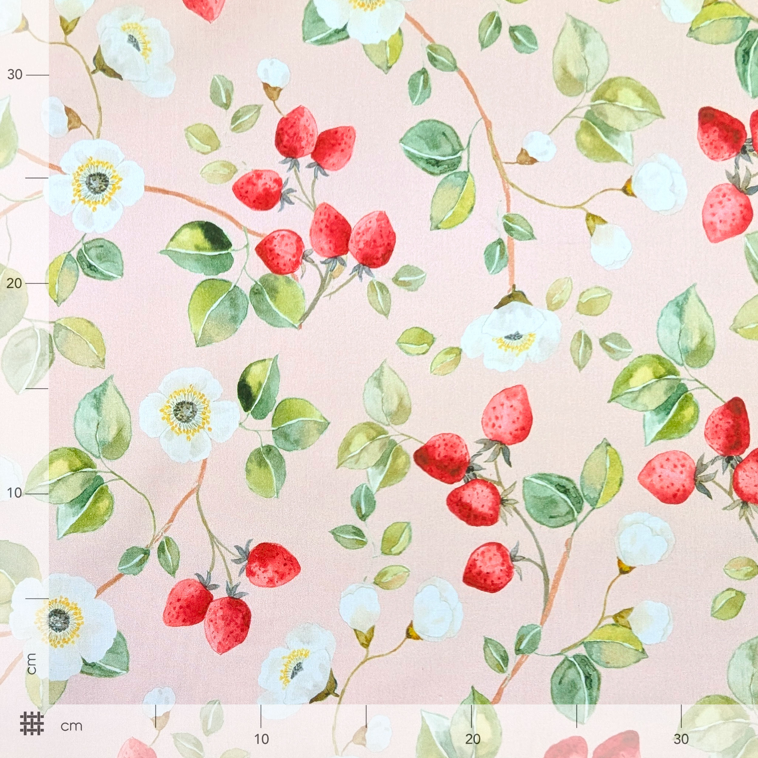Cotton Fabric Flowers and Strawberries Image