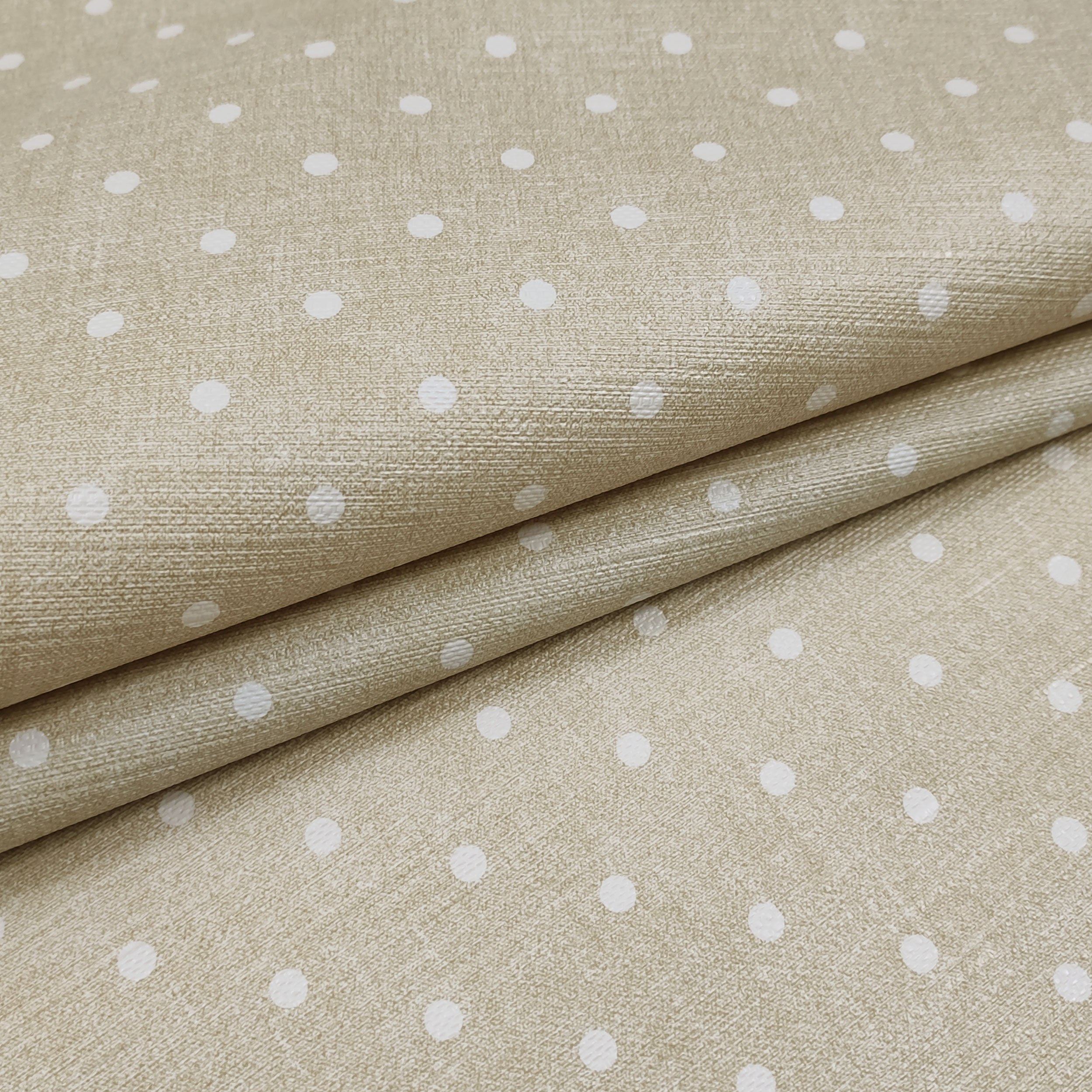 Tissu pour nappe plastifiée Blanc à pois Fond beige Image