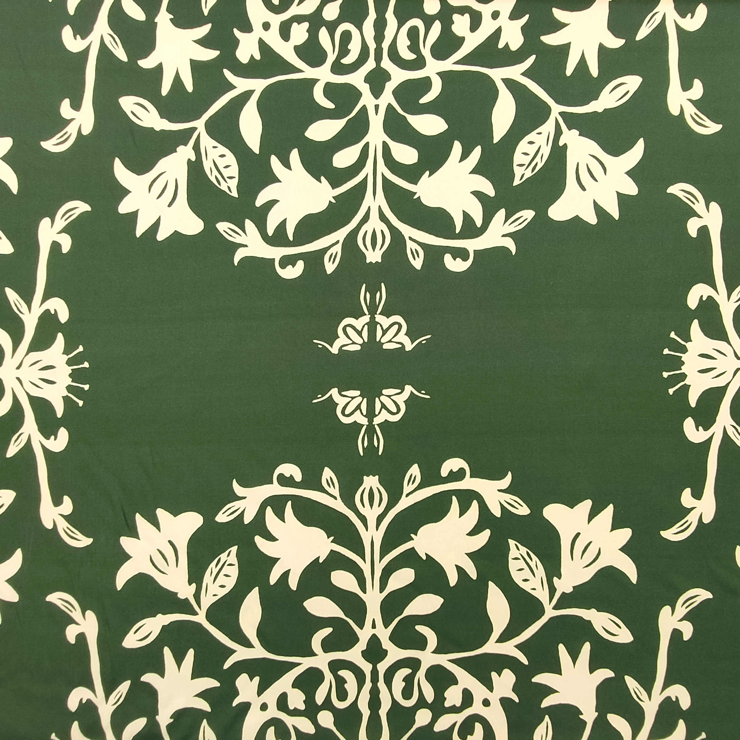 Fantaisie florale verte Satin de coton crème