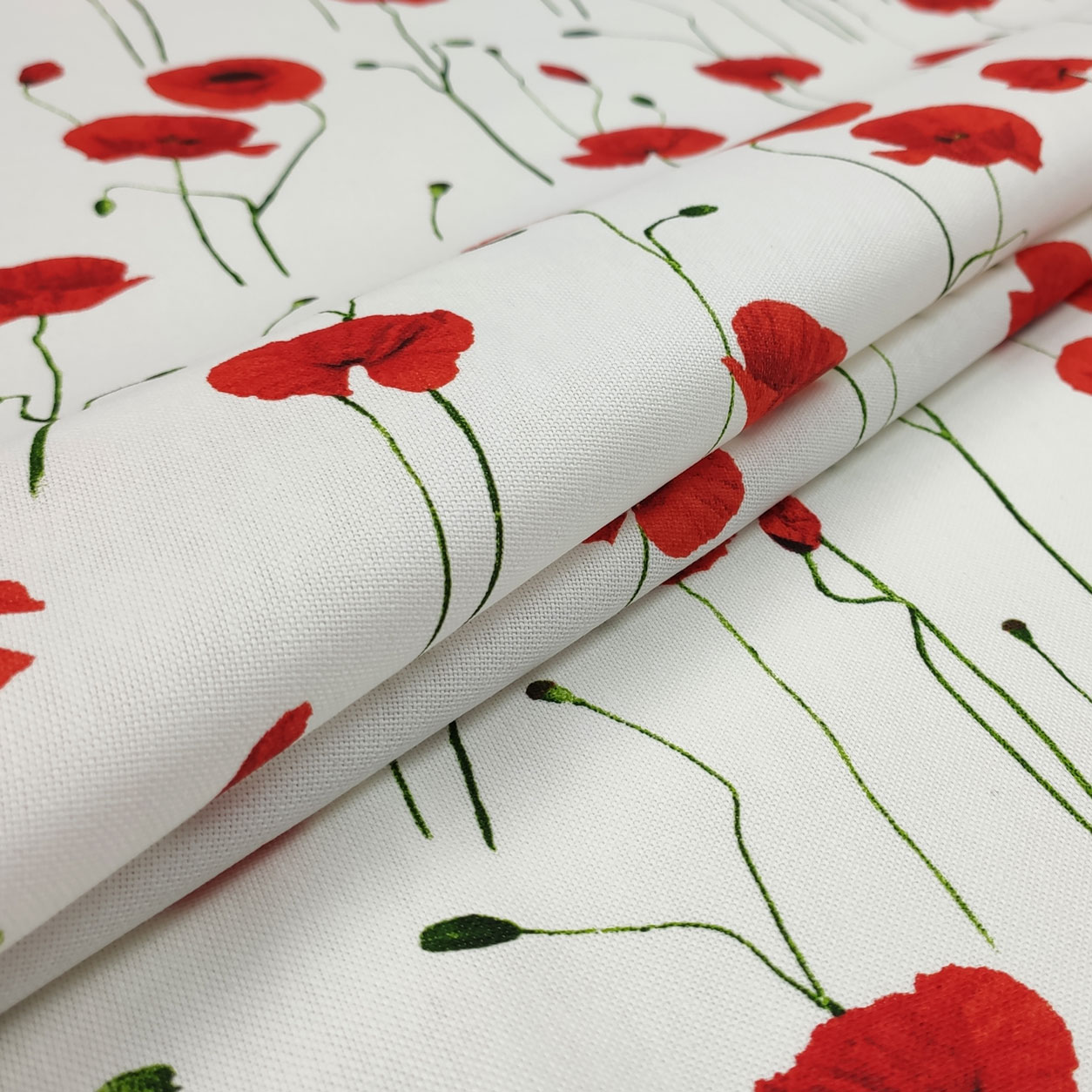Panama Fabric Cotton Mix Poppies White Background Image
