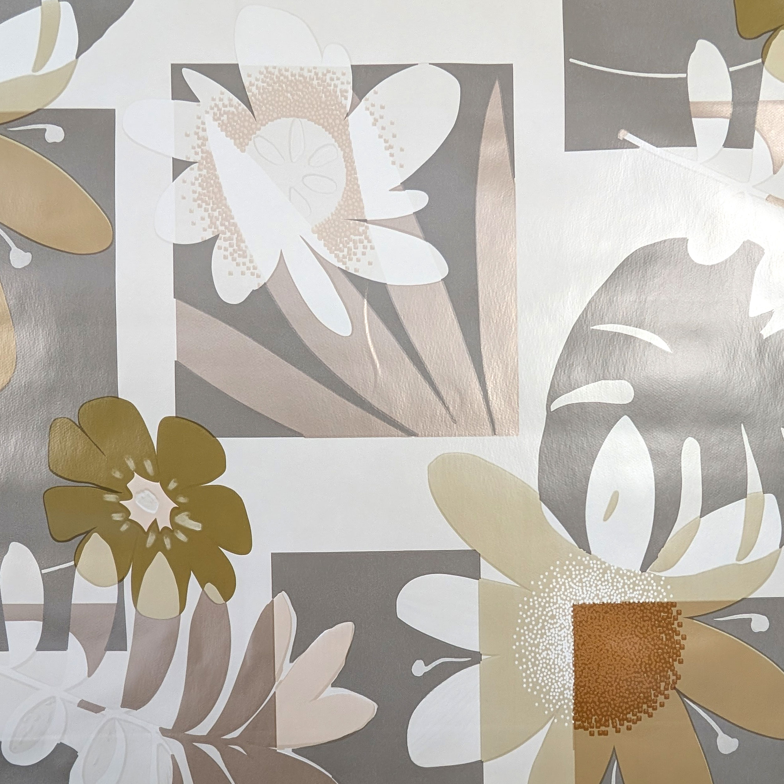 Neutral Tone Floral Plasticised Tablecloth Fabric Image
