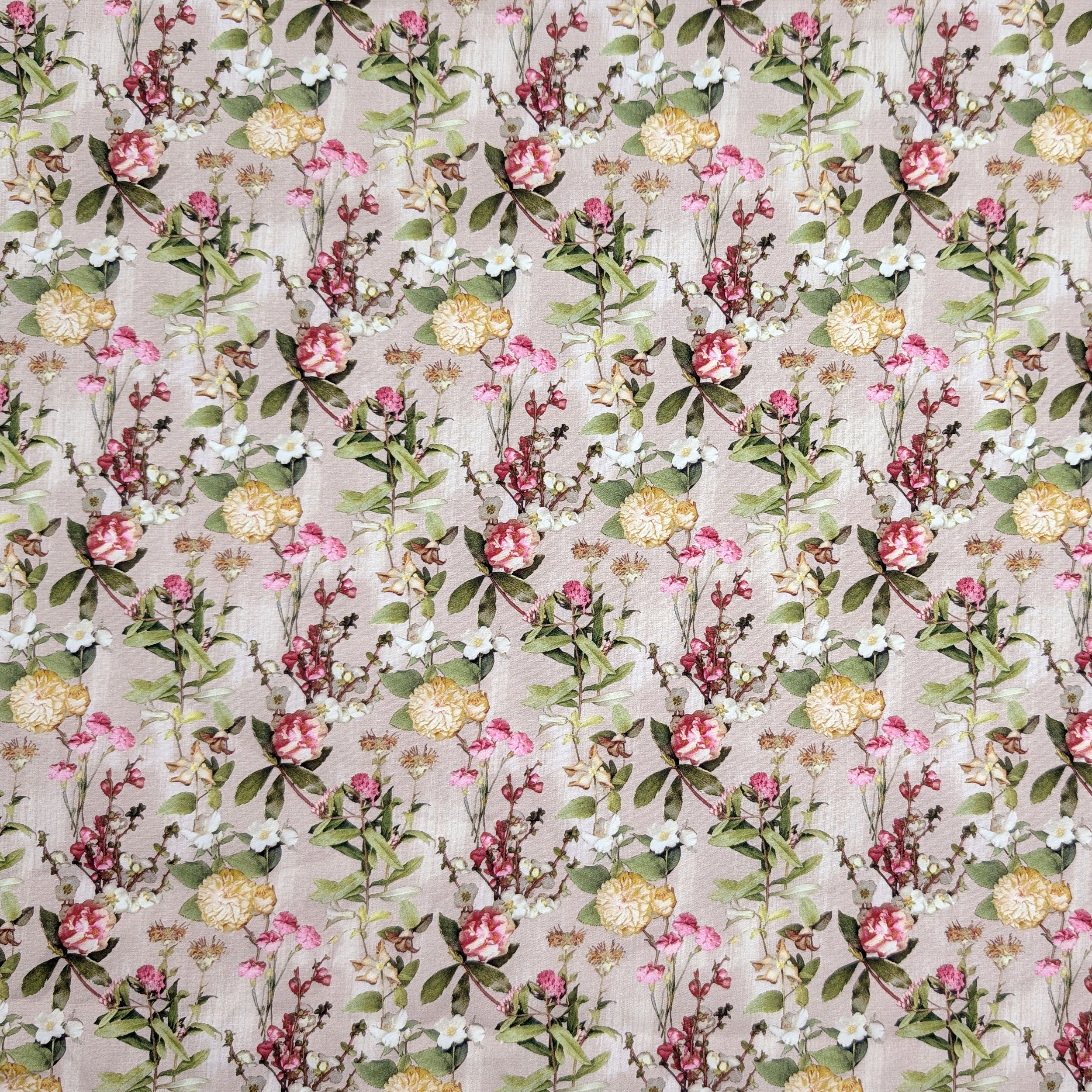 Floral Cotton Poplin Fuchsia and Yellow Flowers Image