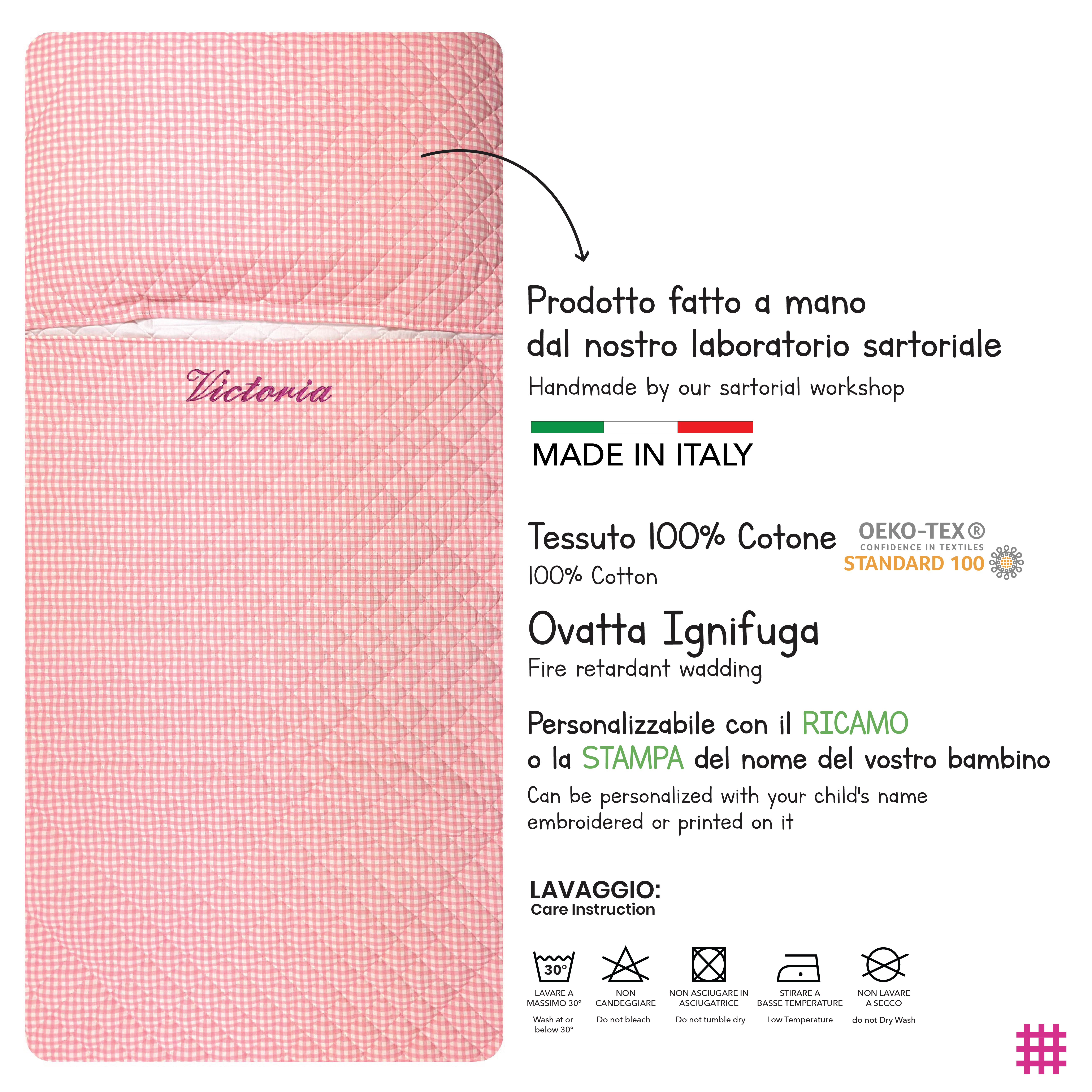 Baby Pink Gingham Baby Sleeping Bag Image