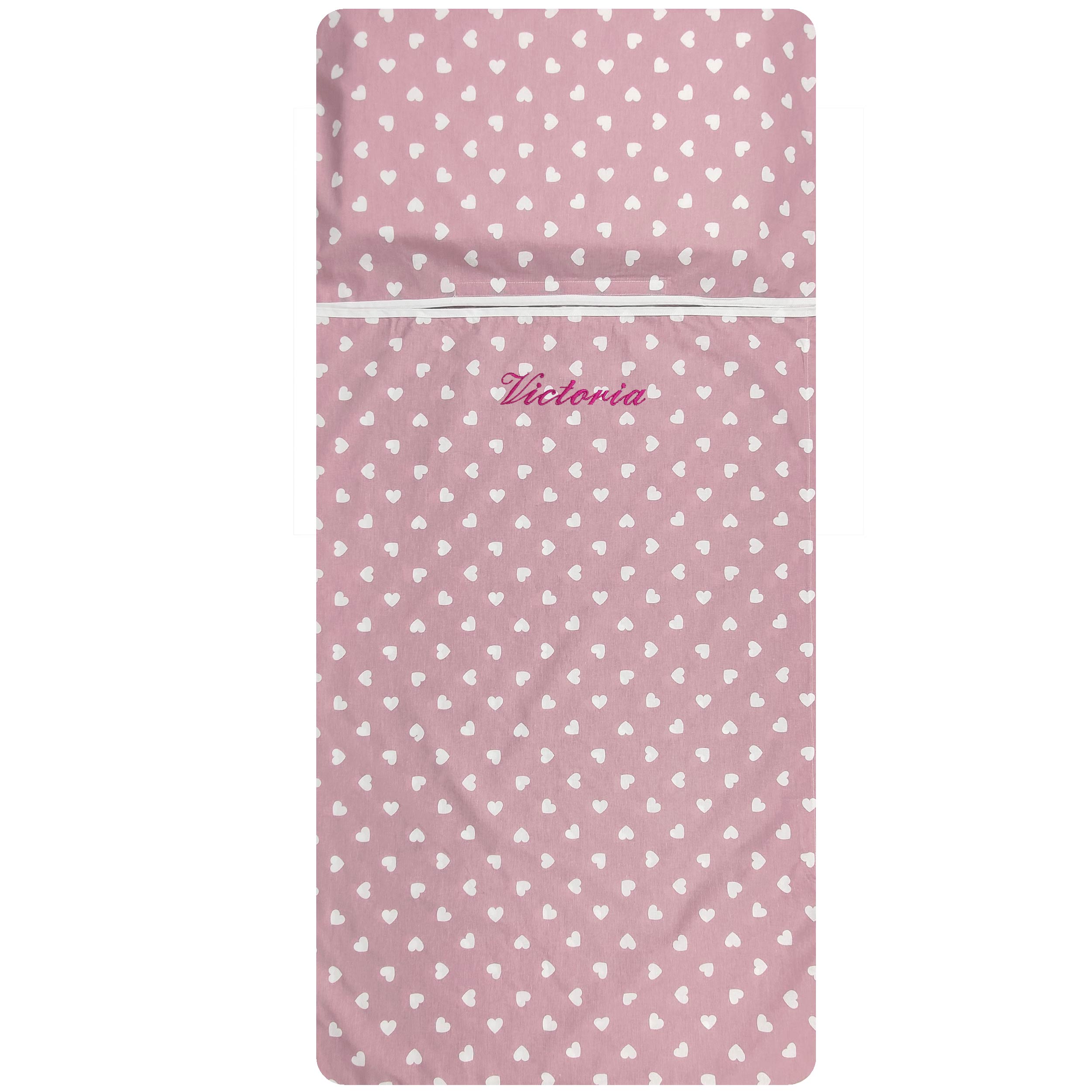 Summer Sleeping Bag White Hearts with Antique Pink Background Image