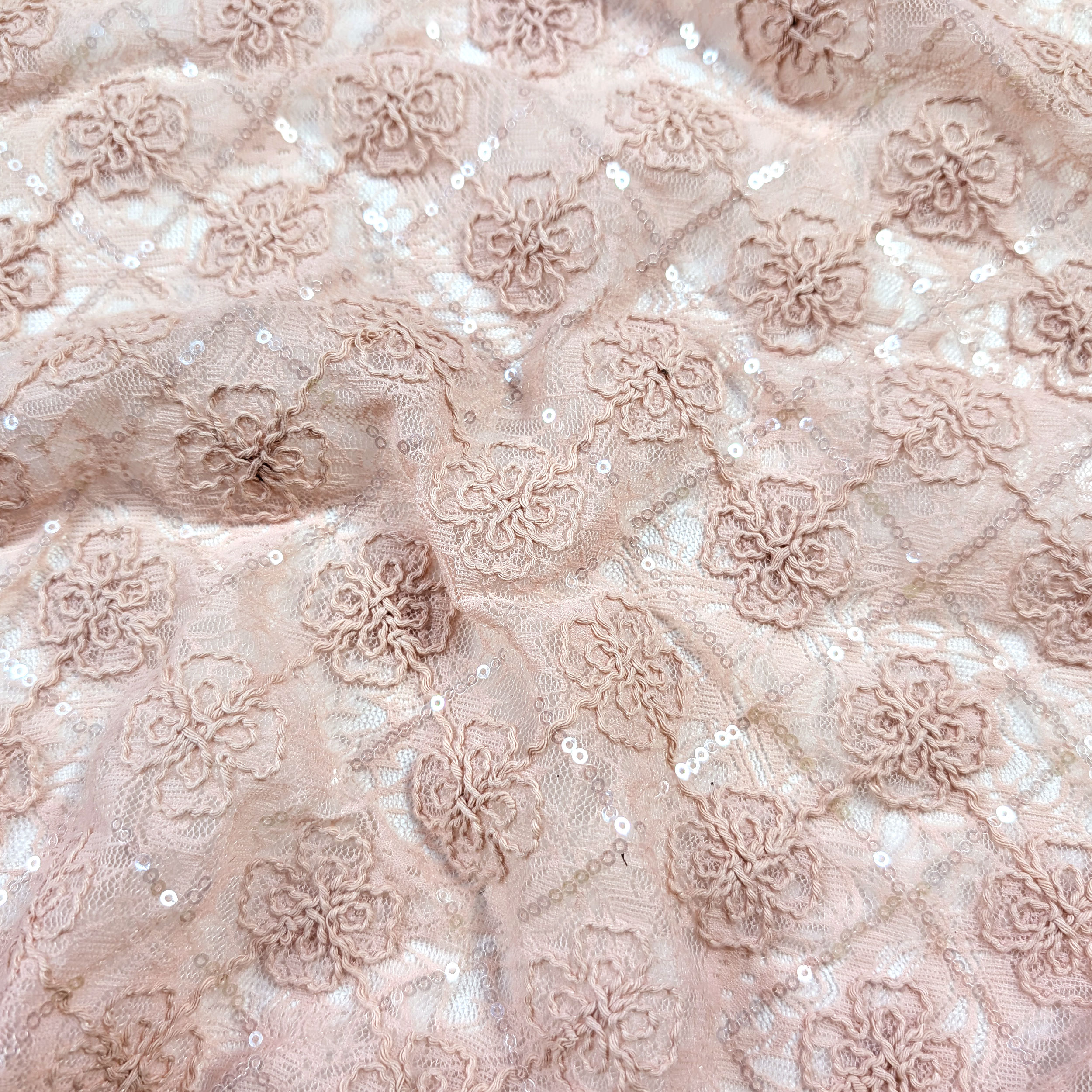 Bi-elastic Lace Embroidered Flowers and Powdery Sequins Image