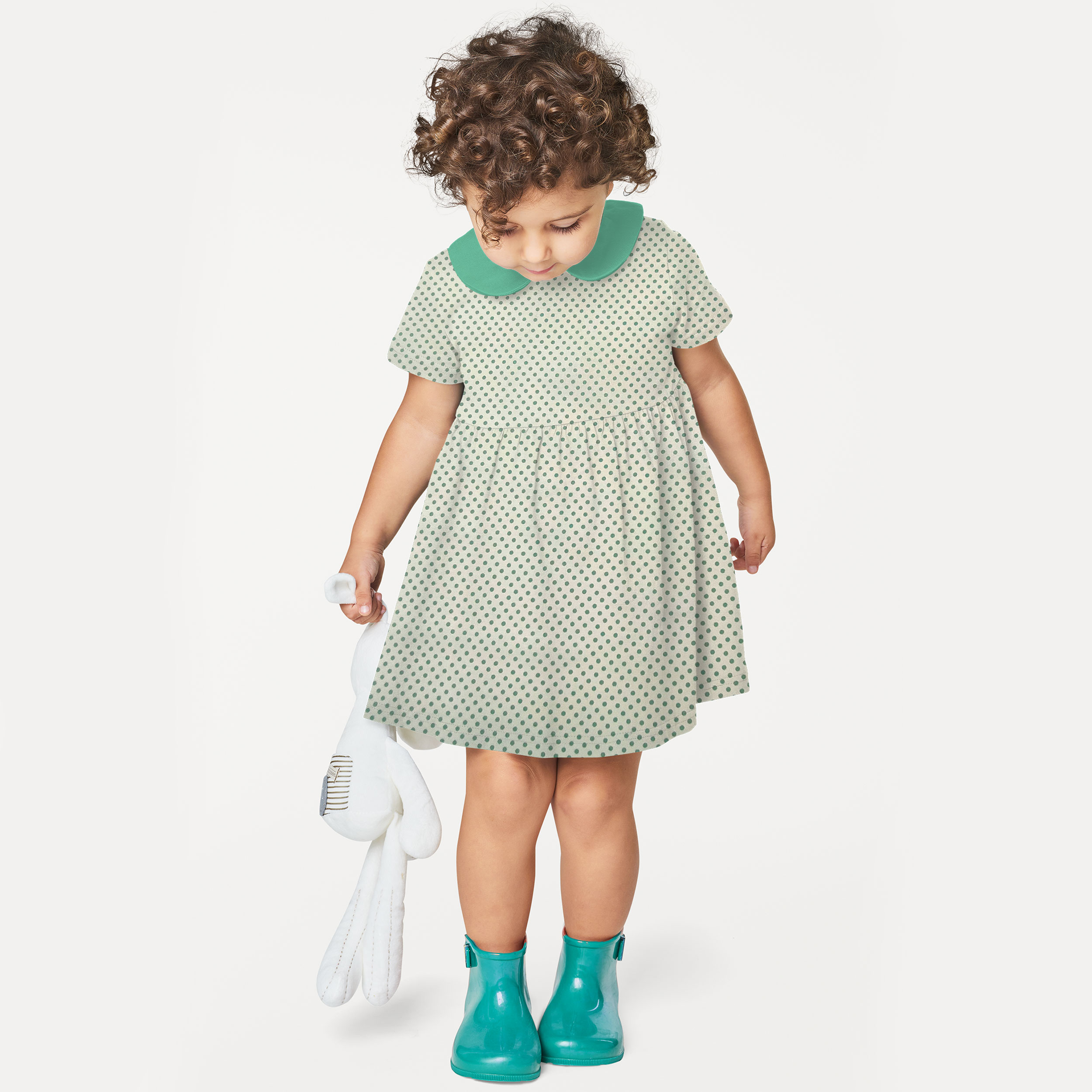 Baumwollstoff Weiß Mint Polka Dot