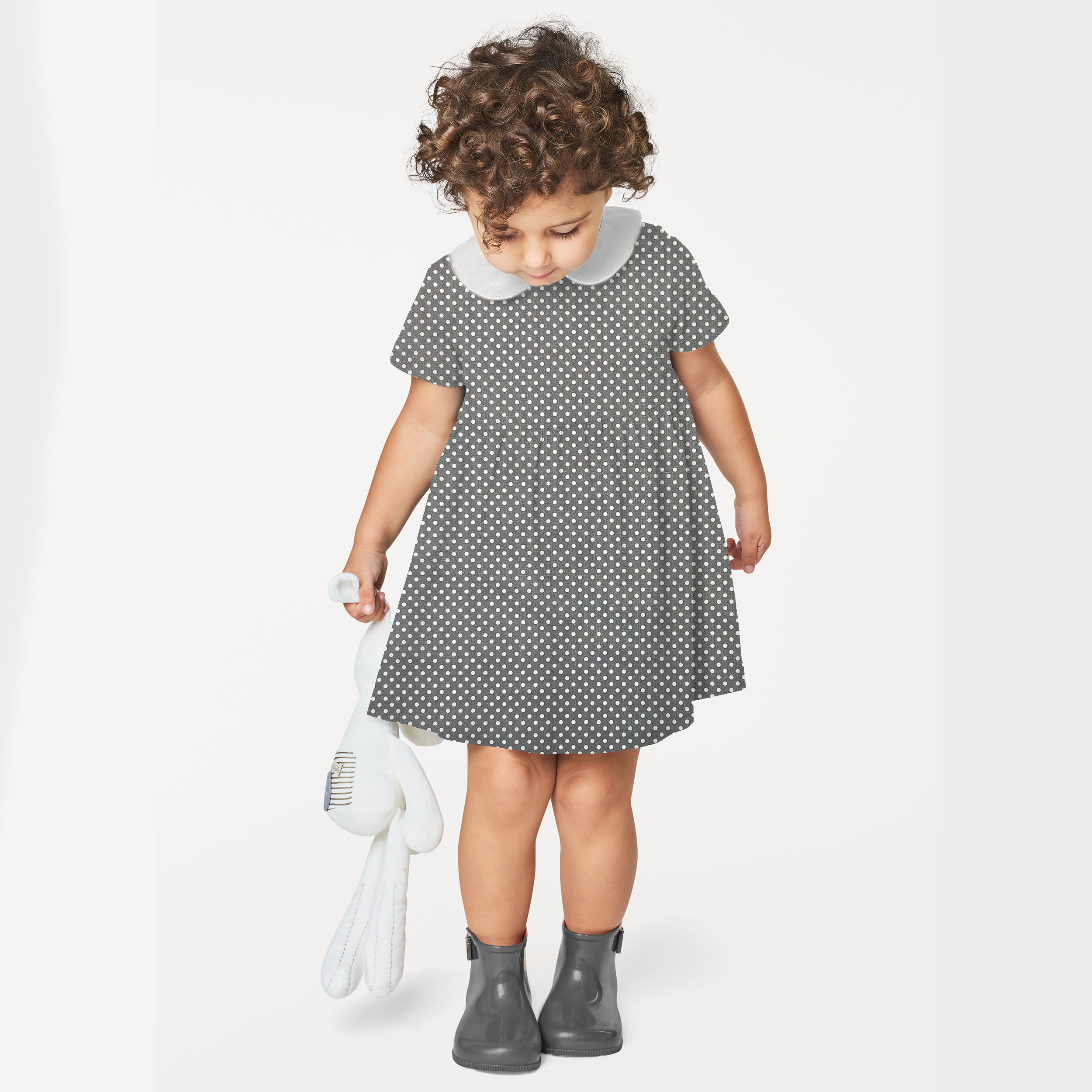 Baumwollstoff Grau Weiß Polka Dot