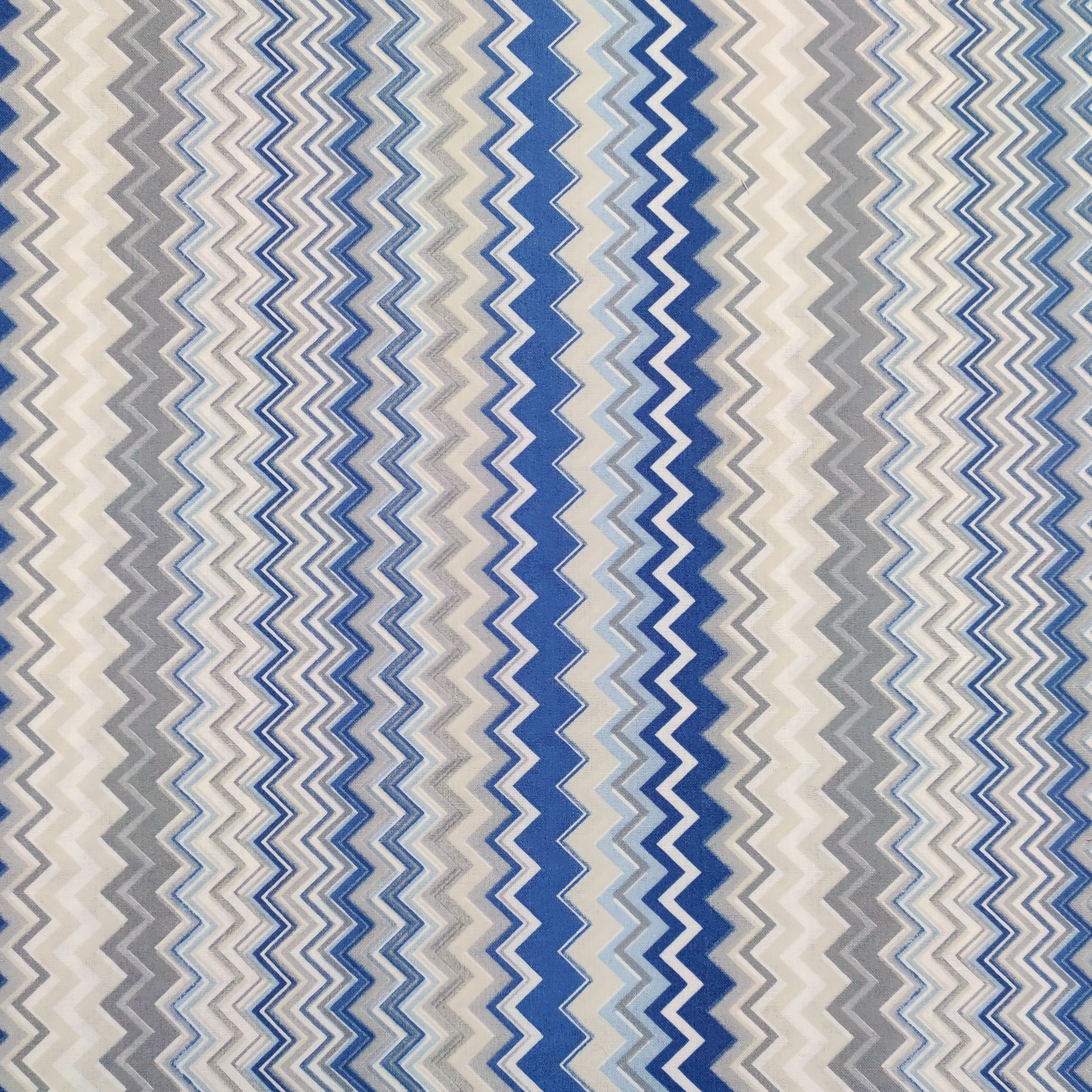 Tessuto di Cotone Zig Zag Multicolor Toni del Blu