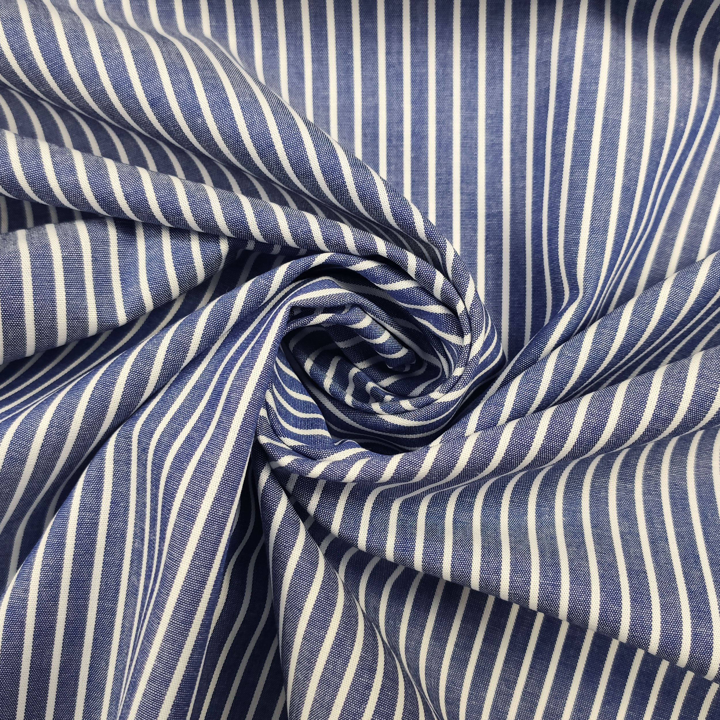 Algodón Azul Rayas Blancas para Camisas