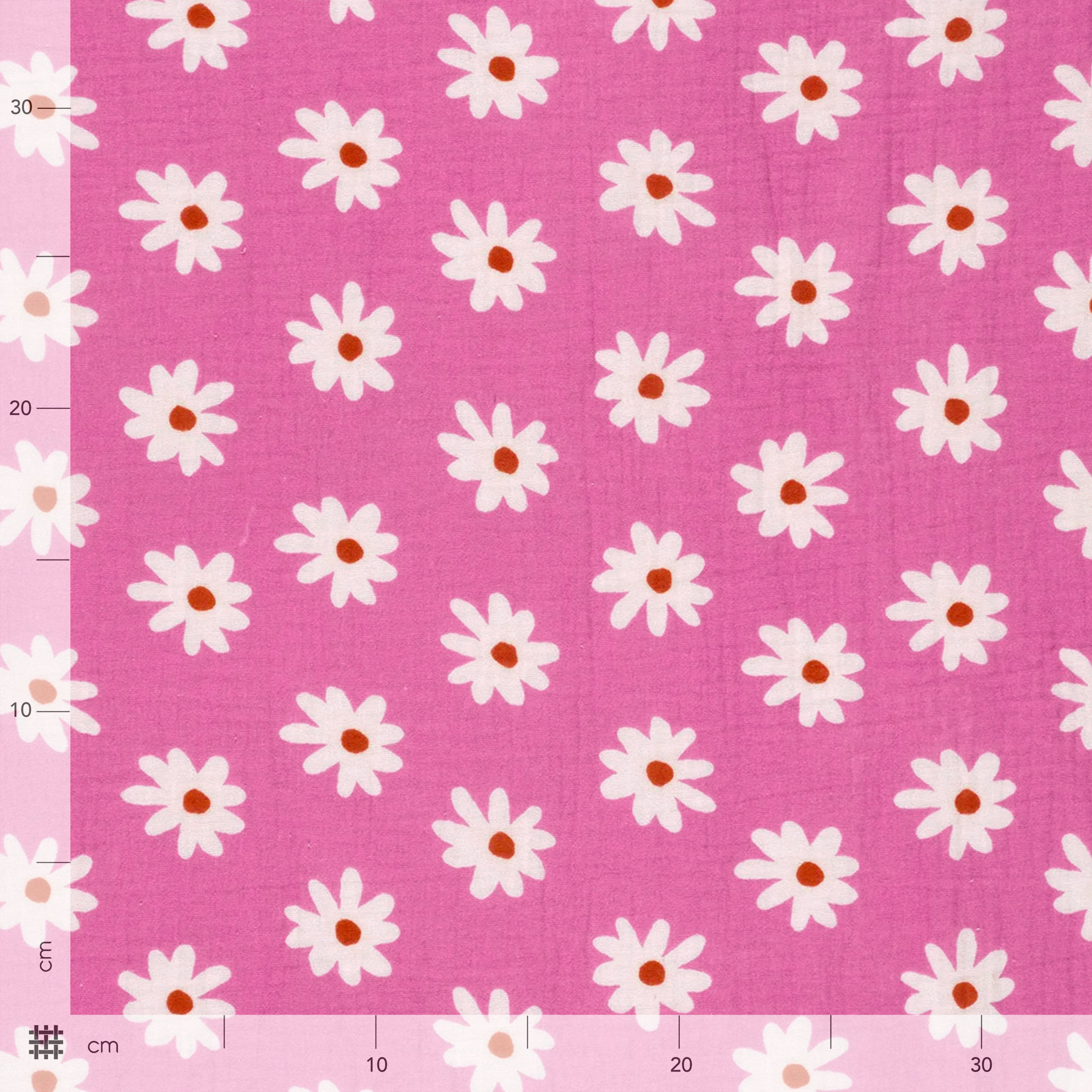 Muslin Cotton Daisies Fuxia Background Image