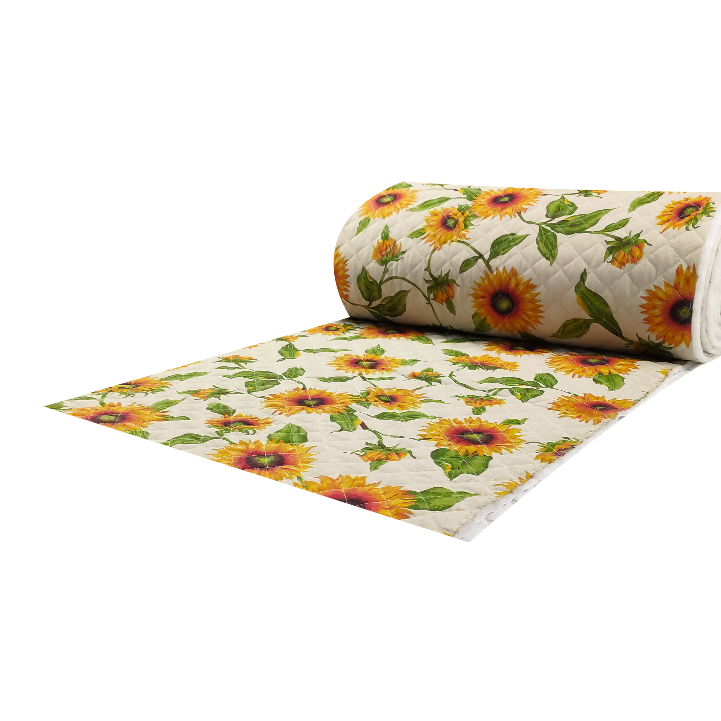 Sunflowers Quilted Fabric Beige Background