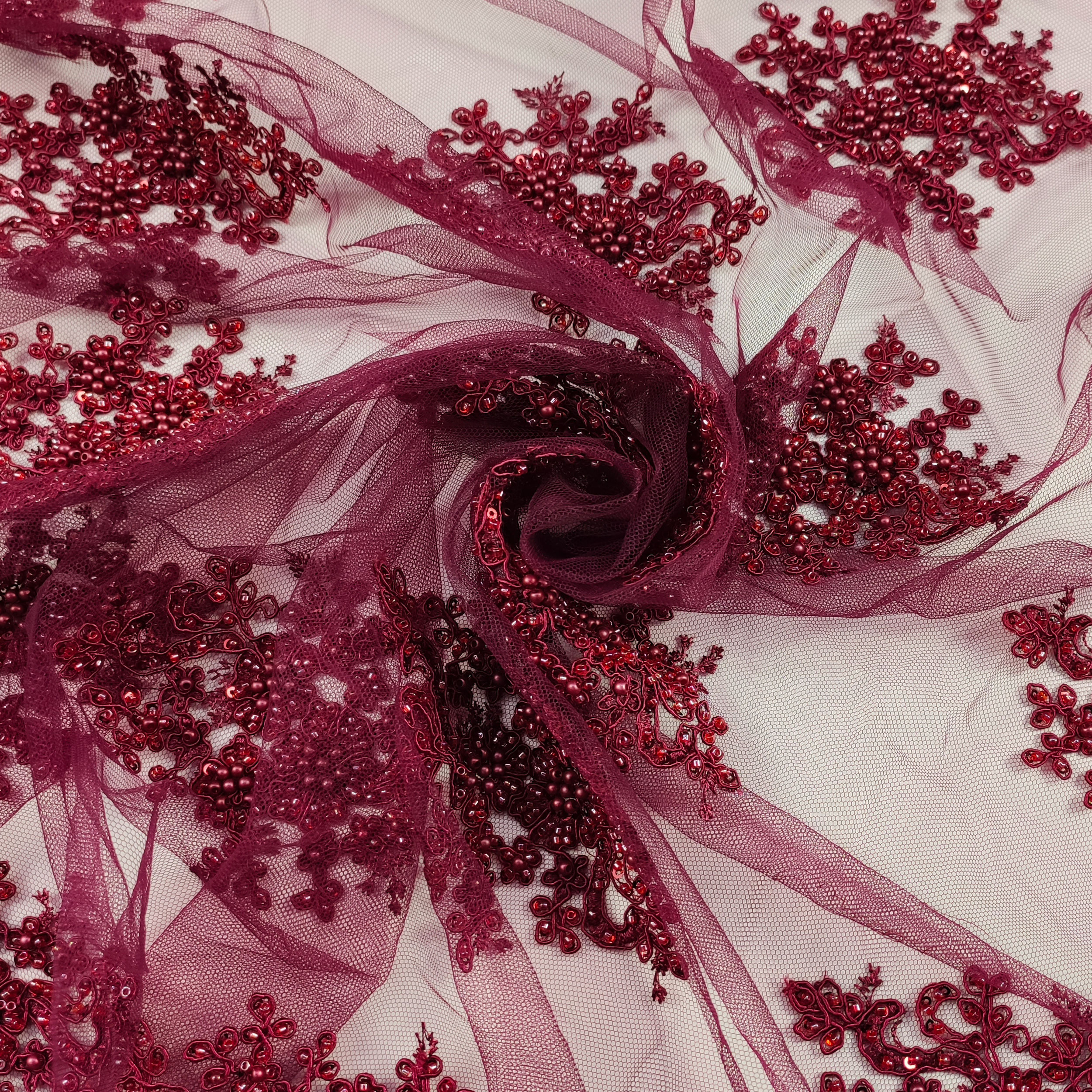 Beaded Embroidered Tulle Lux Bordeaux Image