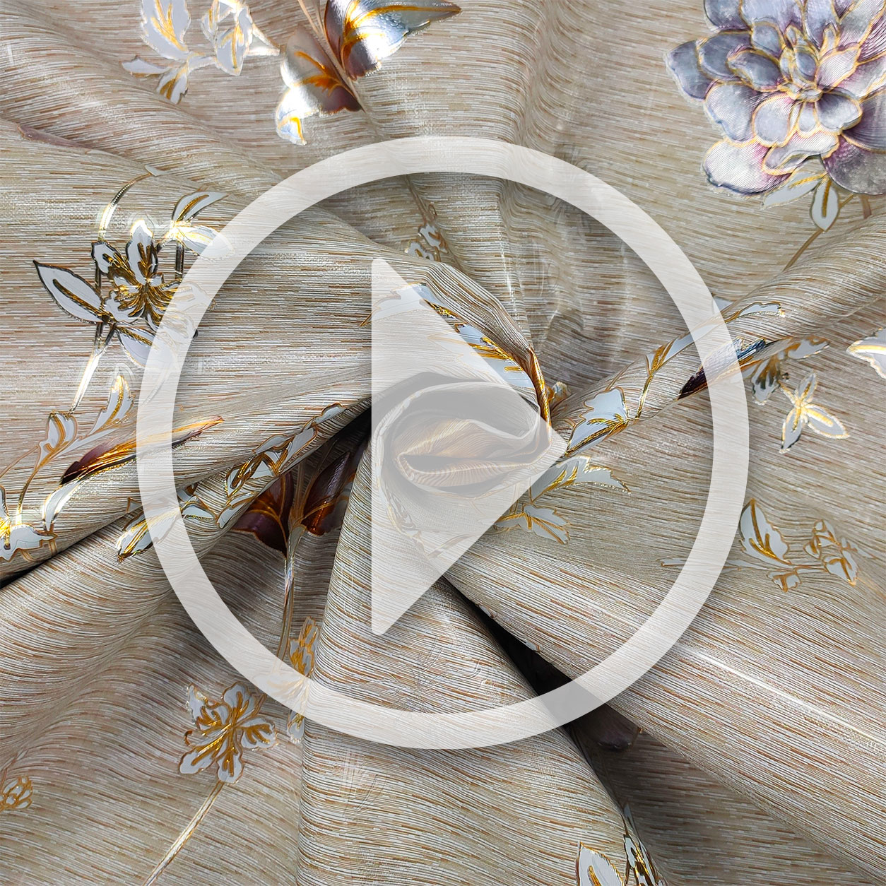Nappe Métallique Tissu Fleurs Fond Beige Image