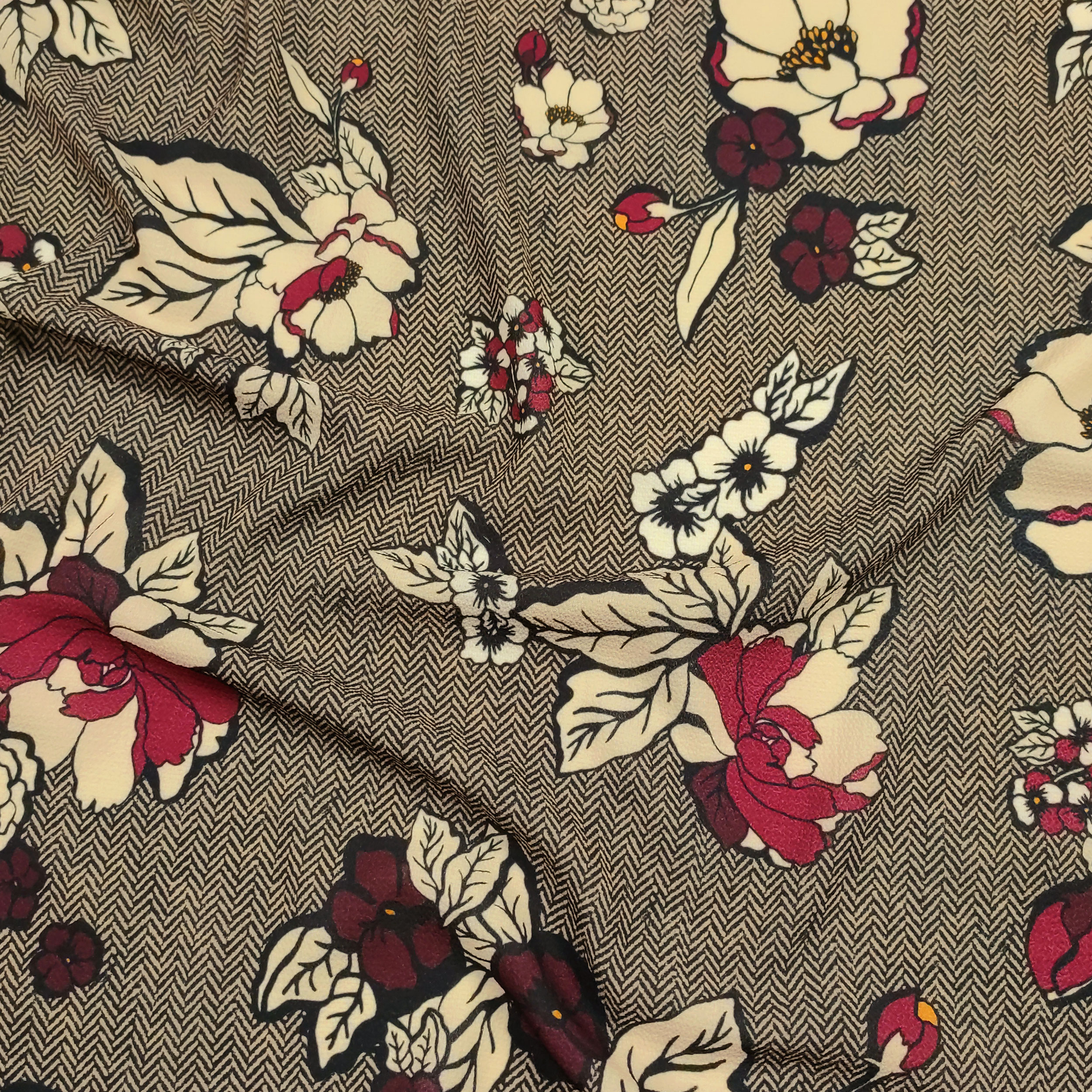 Crepe Herringbone Flowers Fashion