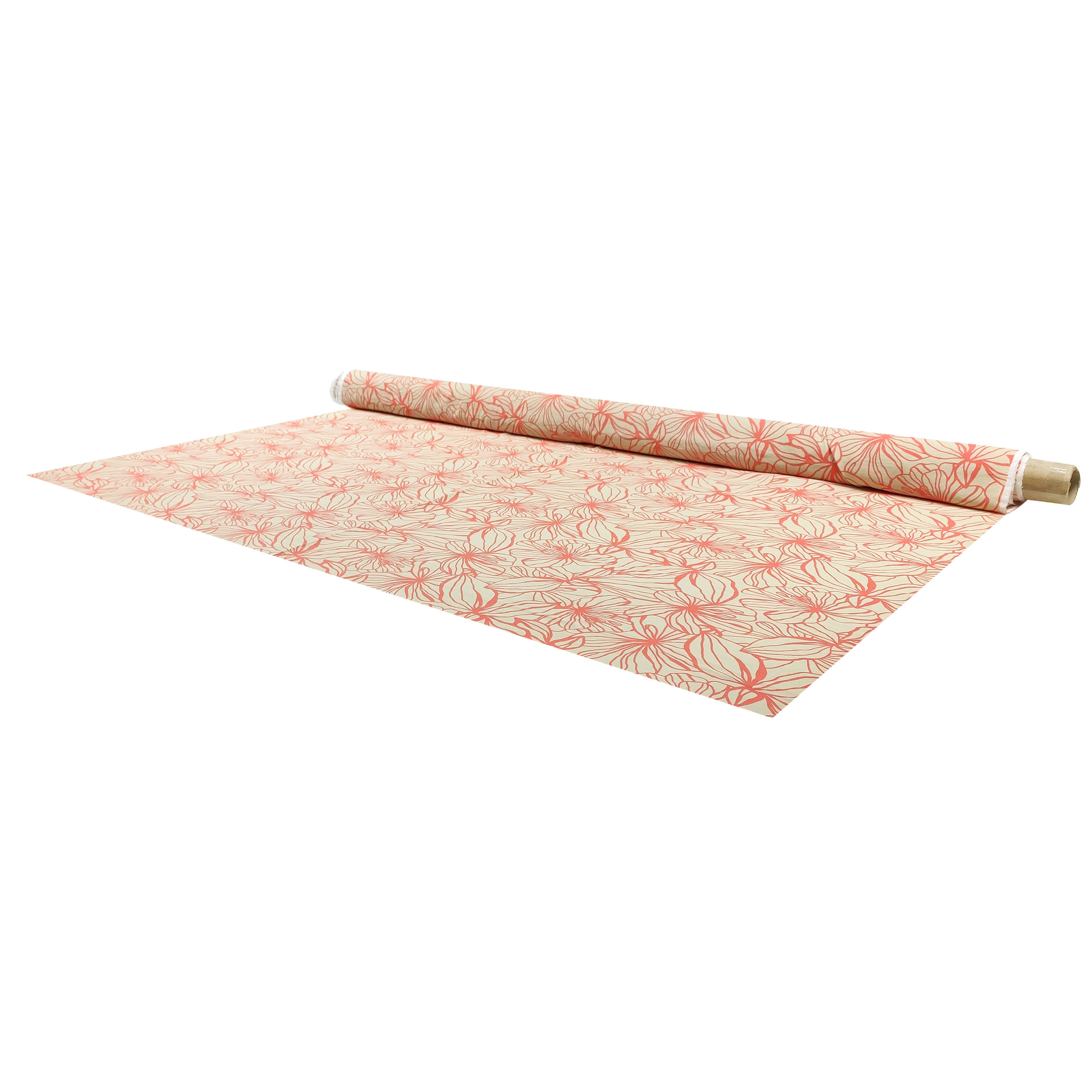Mezcla de Viscosa Flores Naranja Fondo Grande Beige