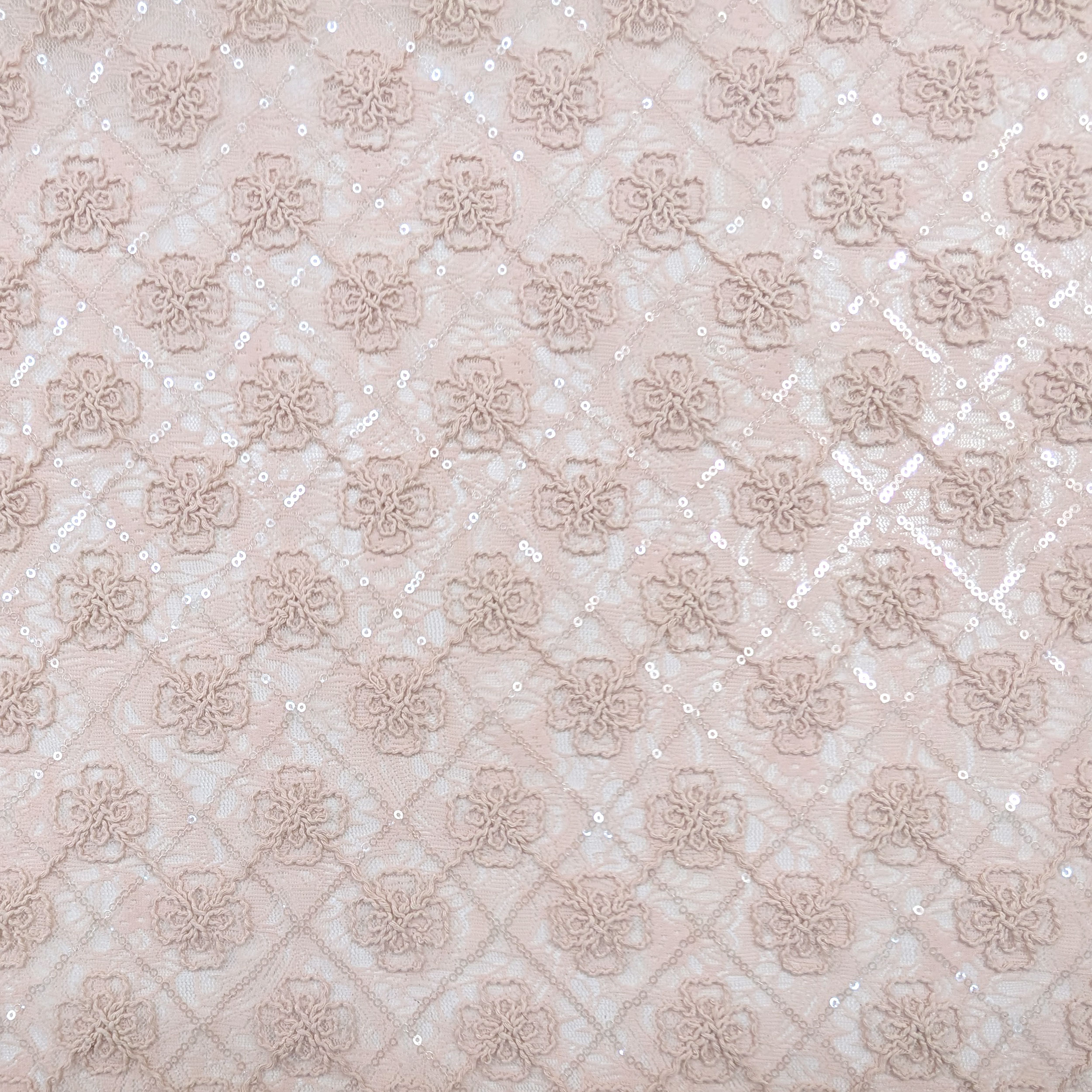 Bi-elastic Lace Embroidered Flowers and Powdery Sequins Image