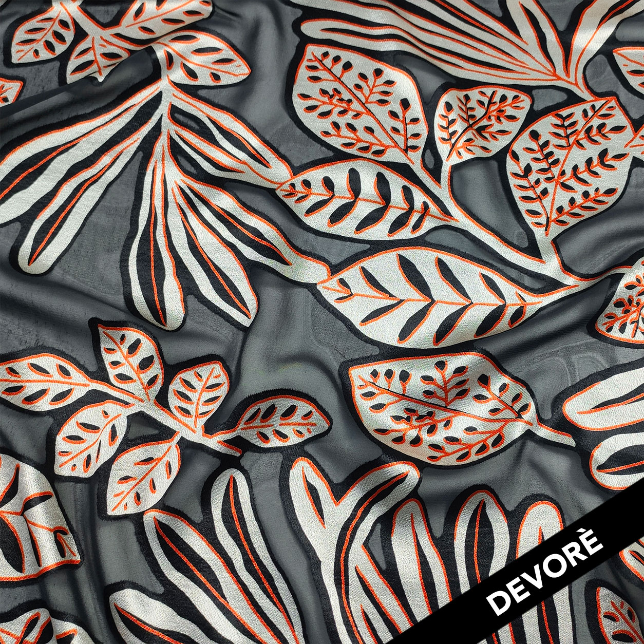 Devoré Orange and Black Leaves